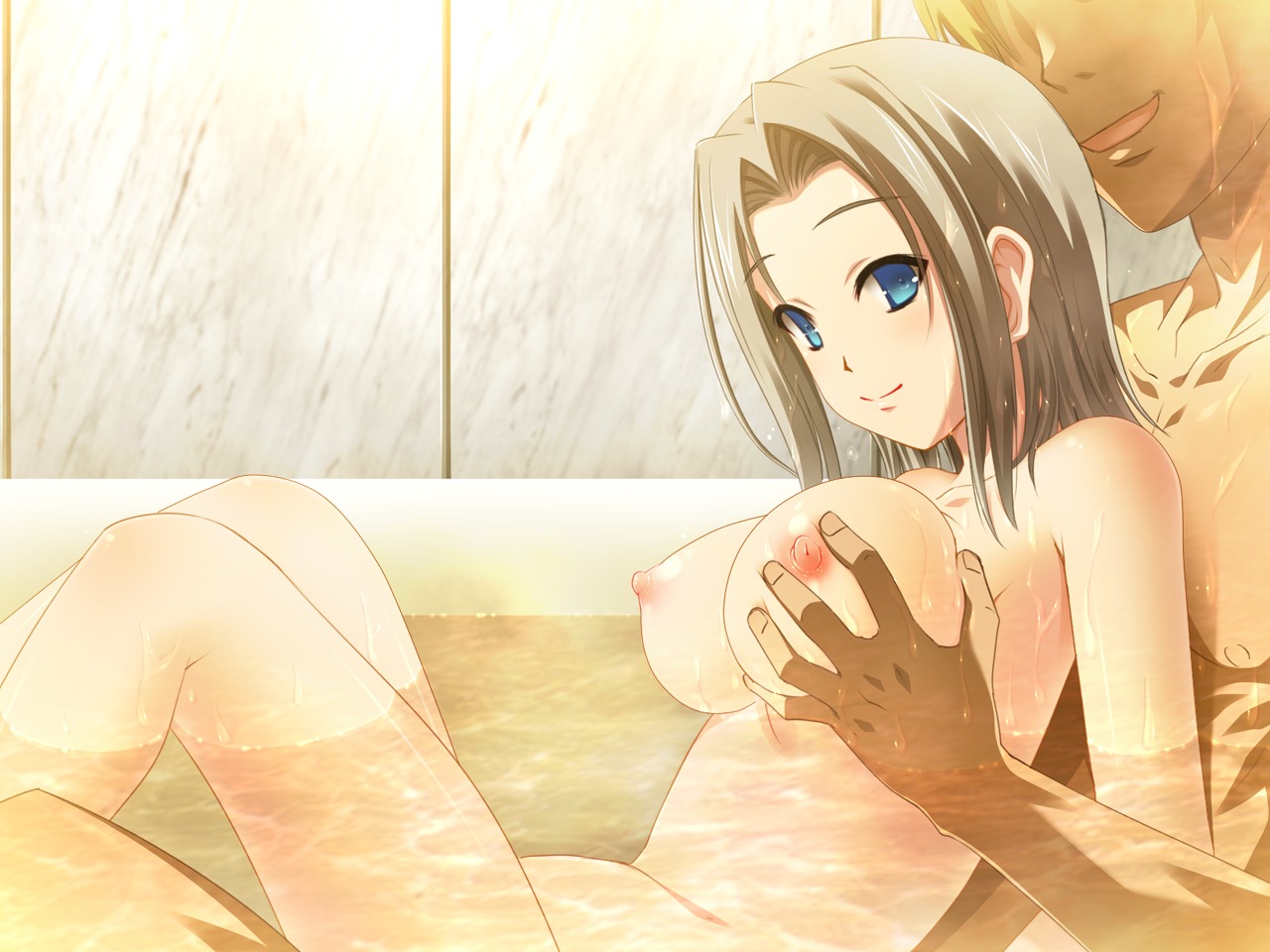 ai_suru_tsuma_misaki_no_furin_shouko atelier_sakura bath blue_eyes breast_grab breasts female game_cg nipples nude rule34 wet