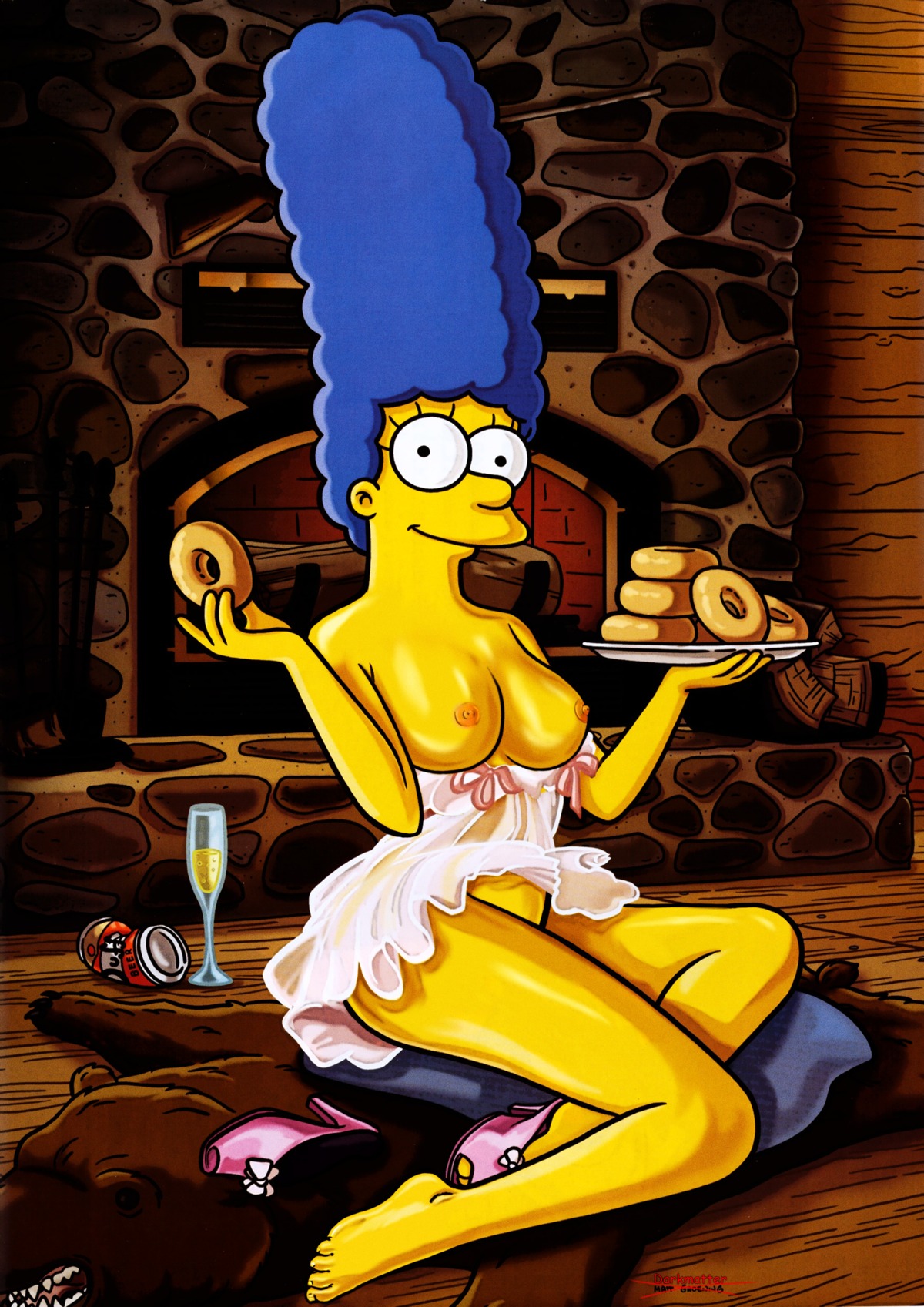 1girls 20th_century_studios 2d accurate_art_style blue_hair breasts clothes color darkmatter female female_only food high_heels human indoors marge_simpson nipples playboy rule34 sitting solo tagme the_simpsons yellow_body yellow_skin