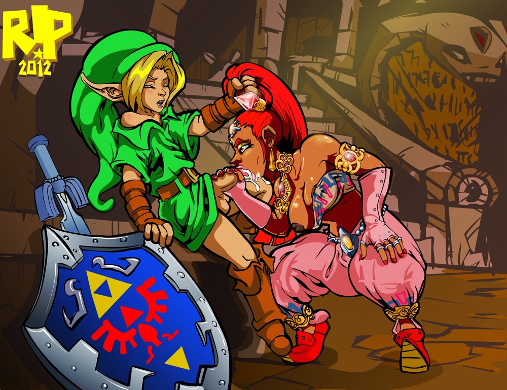 2012 androgynous areola areola_slip balls blonde_hair breasts cum cum_in_mouth dark-skinned_female dark_skin fellatio female gerudo hair_pull interracial large_breasts link link_(ocarina_of_time) male nabooru nipple_slip nipples ocarina_of_time one_breast_out oral penis r!p rule34 testicles the_legend_of_zelda thumb_ring