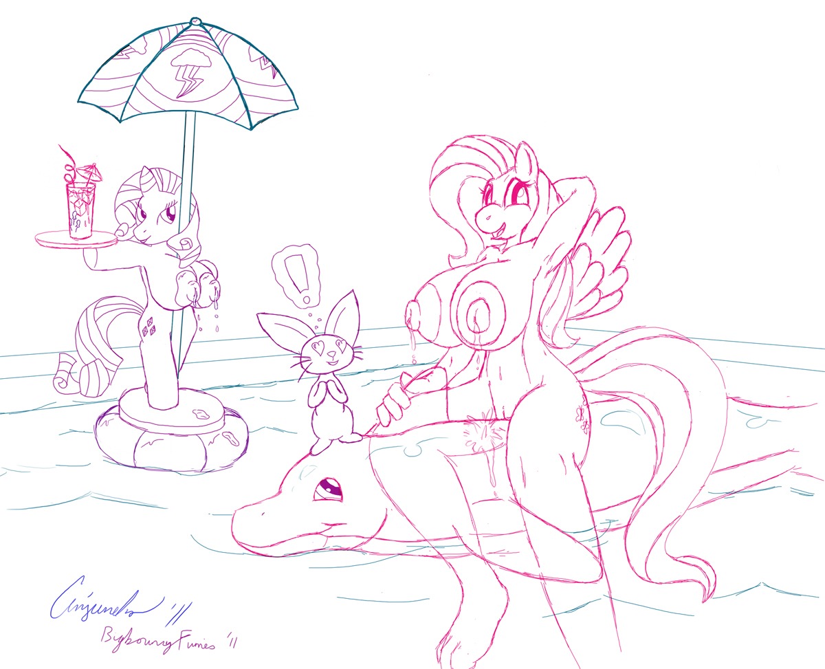 angel_(mlp) anthro breasts equine female fluttershy_(mlp) friendship_is_magic furry hasbro horse lagomorph my_little_pony mythological_creature mythological_equine mythology nipples pegasus pony rabbit rarity_(mlp) rule34 smooth_skin tagme unicorn wings