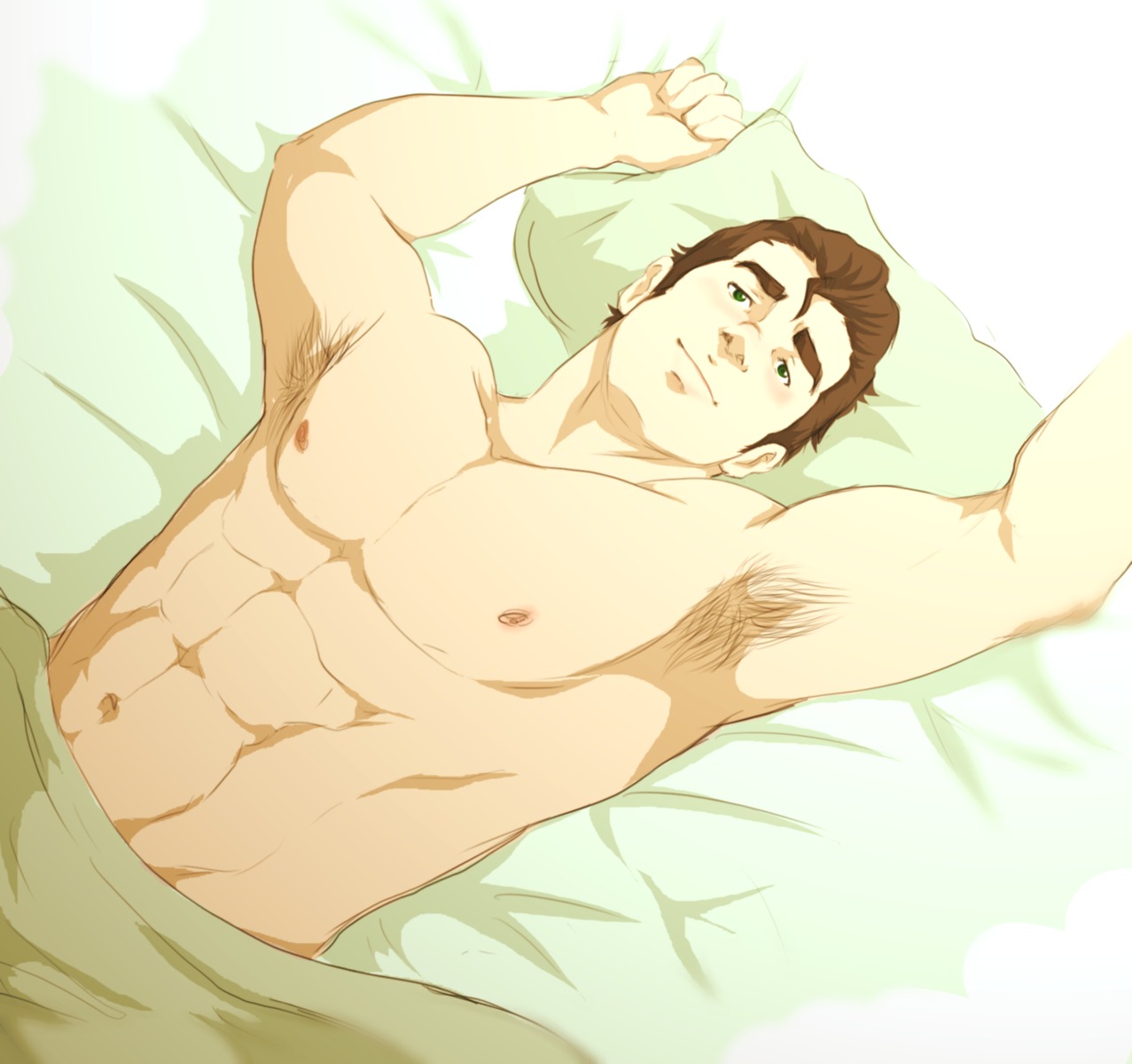 1boy abs armpit_hair armpits avatar_legends biceps bolin brown_hair green_eyes male male_only muscles muscular muscular_male puberty rule34 smooth_skin solo the_legend_of_korra