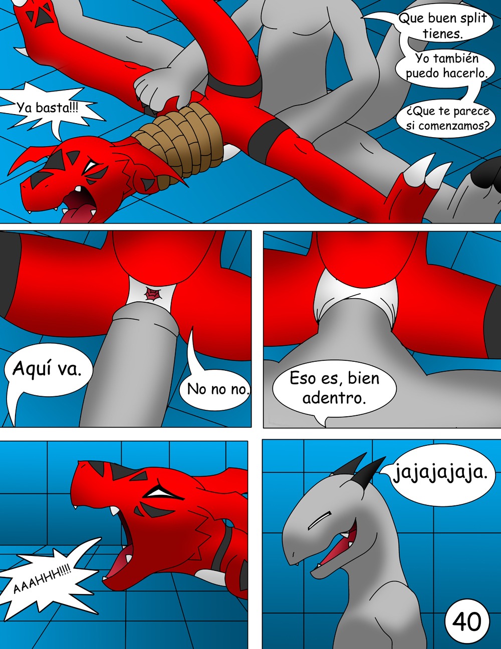 adolescent age_difference anal anal_penetration anthro anus bandai_namco bodily_fluids bound claws comic crocodile crocodilian crying dialogue digimon digimon_(species) digital_media_(artwork) dominant dominant_male dragon duo e621 erection explicitly_stated_nonconsent eyes_closed flexible forced genitals guilmon hector21314 hi_res horn larger_dom male male/male male_penetrated male_penetrating male_penetrating_male multiple_scenes mythological_creature mythological_scalie mythology nude open_mouth penetration penis rape red_eyes reptile scalie sex size_difference smaller_penetrated spanish_text splits spread_legs spreading submissive submissive_male tail tears text thick_penis toe_claws translated violence young