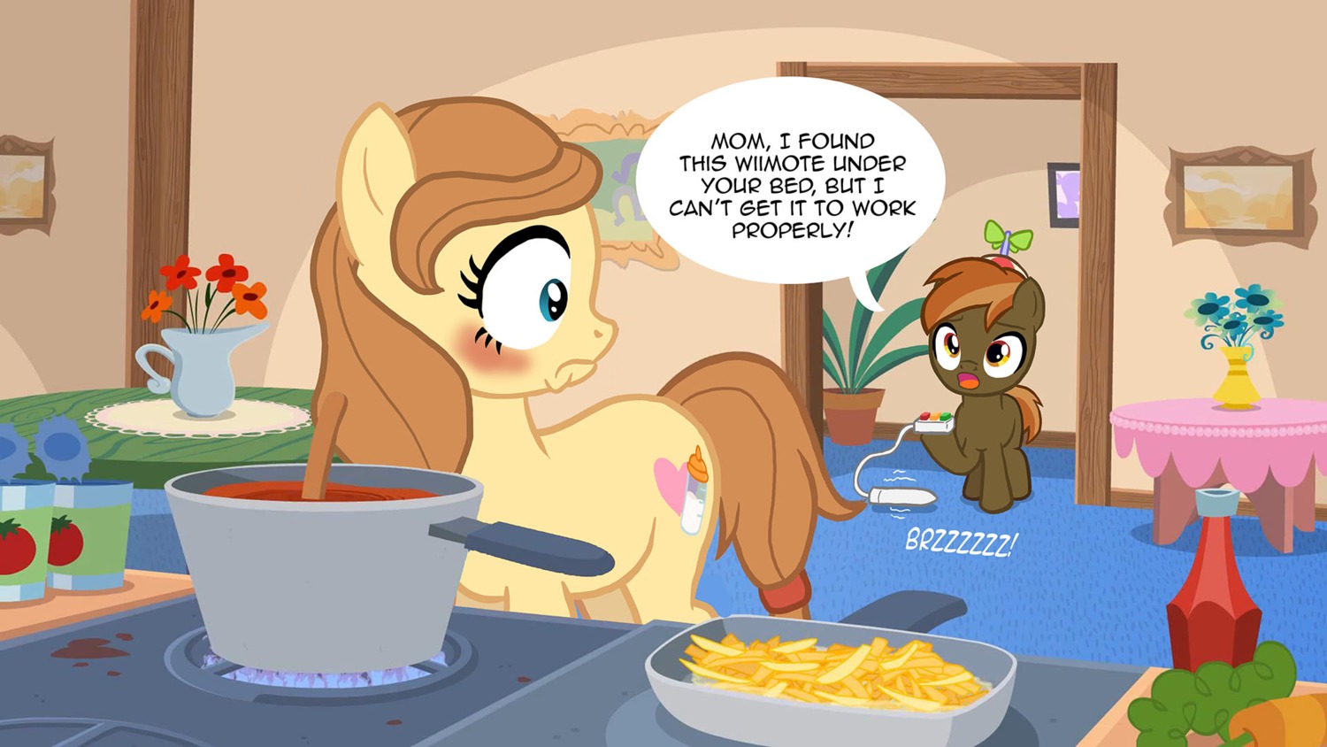 16:9 2013 age_difference amber_eyes awkward blue_eyes blush brown_body brown_fur brown_hair button_mash_(mlp) caught_in_the_act clothing cream_heart curious cutie_mark dialogue duo e621 earth_pony english_text equid equine fan_character female feral flower food friendship_is_magic fur hair hasbro hat headgear headwear hi_res horse male male/female mammal mature_female mature_feral mother_(lore) mother_and_child_(lore) mother_and_son_(lore) my_little_pony older_female open_mouth parent_(lore) parent_and_child_(lore) parent_and_son_(lore) plant pony propeller_hat sex_toy son_(lore) text unknown_artist vibrator widescreen young younger_male