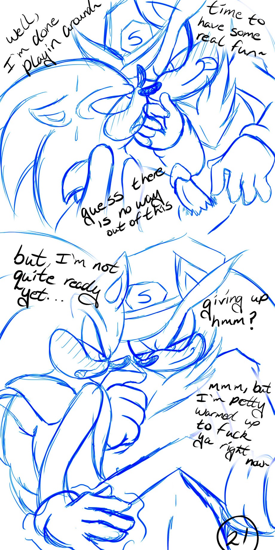 1:2 anthro blush bodily_fluids chest_tuft clothing comic dialogue dominant dominant_male duo e621 english_text erection eulipotyphlan fur genitals hat headgear headwear hedgehog hi_res male male/male mammal multiple_scenes penis question_mark redfirestar sega silver_the_hedgehog sonic_the_hedgehog sonic_the_hedgehog_(series) sweat telekinesis text tongue tongue_out tuft