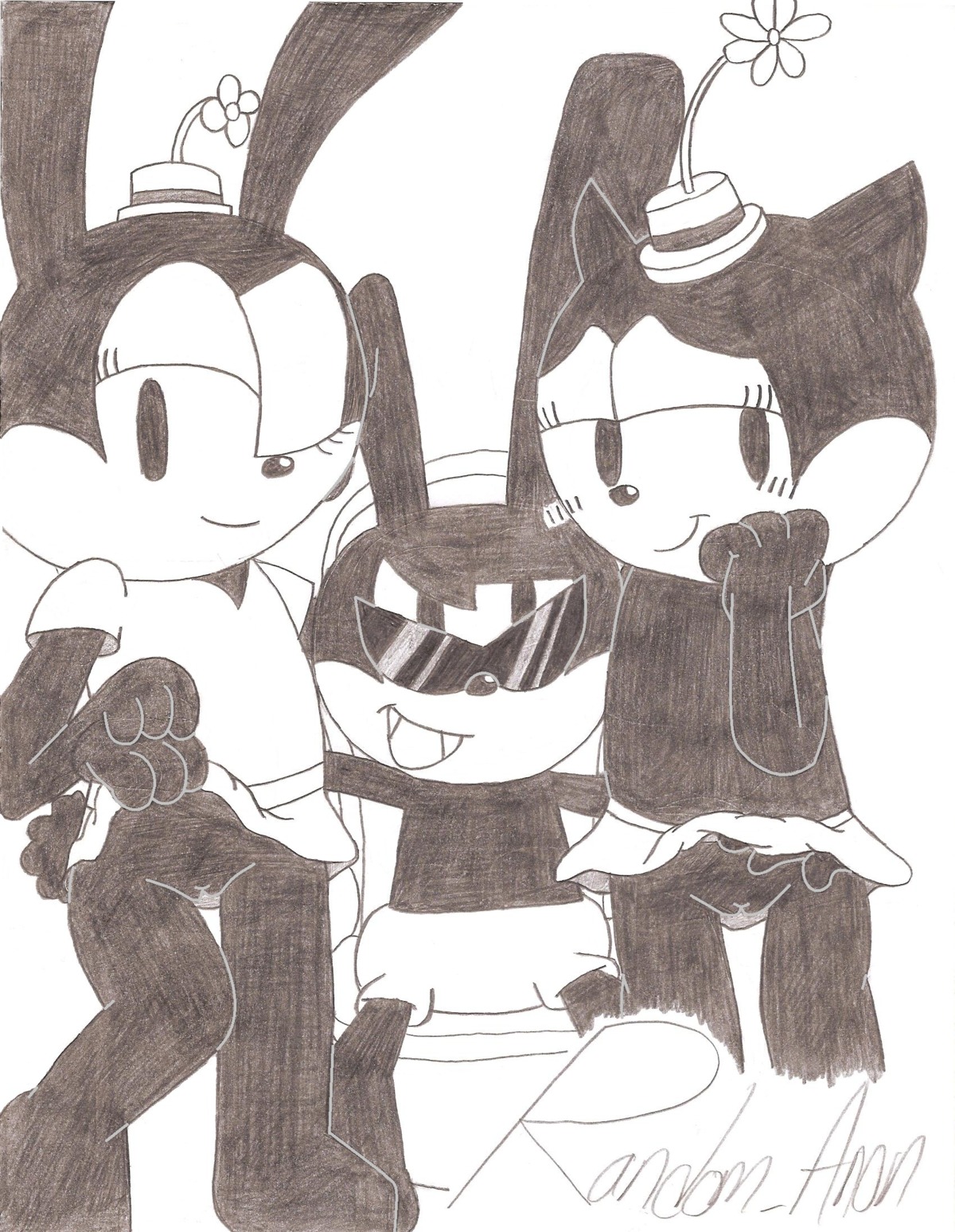 anthro disney fanny_cottontail female monochrome ortensia oswald_(character) oswald_the_lucky_rabbit pussy random_anon rule34