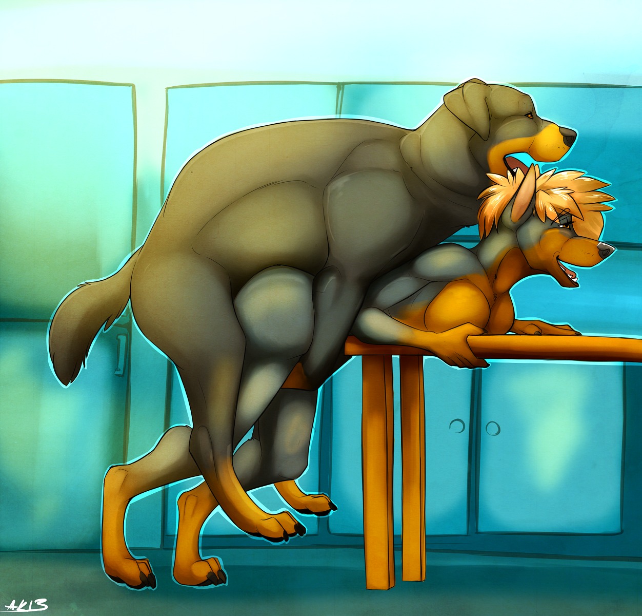 2013 akkusky anthro anthro_on_feral anthro_penetrated barefoot bent_over bestiality blonde_hair breasts canid canine canis claws deep_penetration dobermann domestic_dog duo e621 feet female female_on_feral female_penetrated feral feral_penetrating feral_penetrating_anthro floppy_ears from_behind_position fur furniture grey_body grey_fur hair hi_res inside interspecies male male/female male_on_anthro male_penetrating male_penetrating_female mammal mastiff molosser nude open_mouth orange_eyes pawpads paws penetration pinscher rottweiler sex sharp_teeth short_hair standing table teeth toe_claws tongue