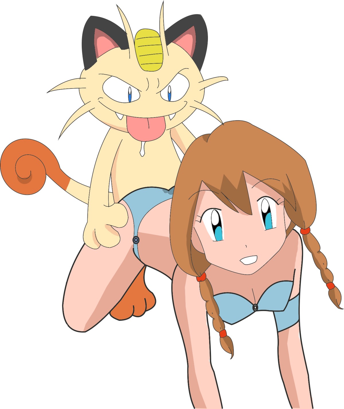 color doggy_style female fur furry human interspecies male may_(pokemon) meowth pokemon pokephilia rule34