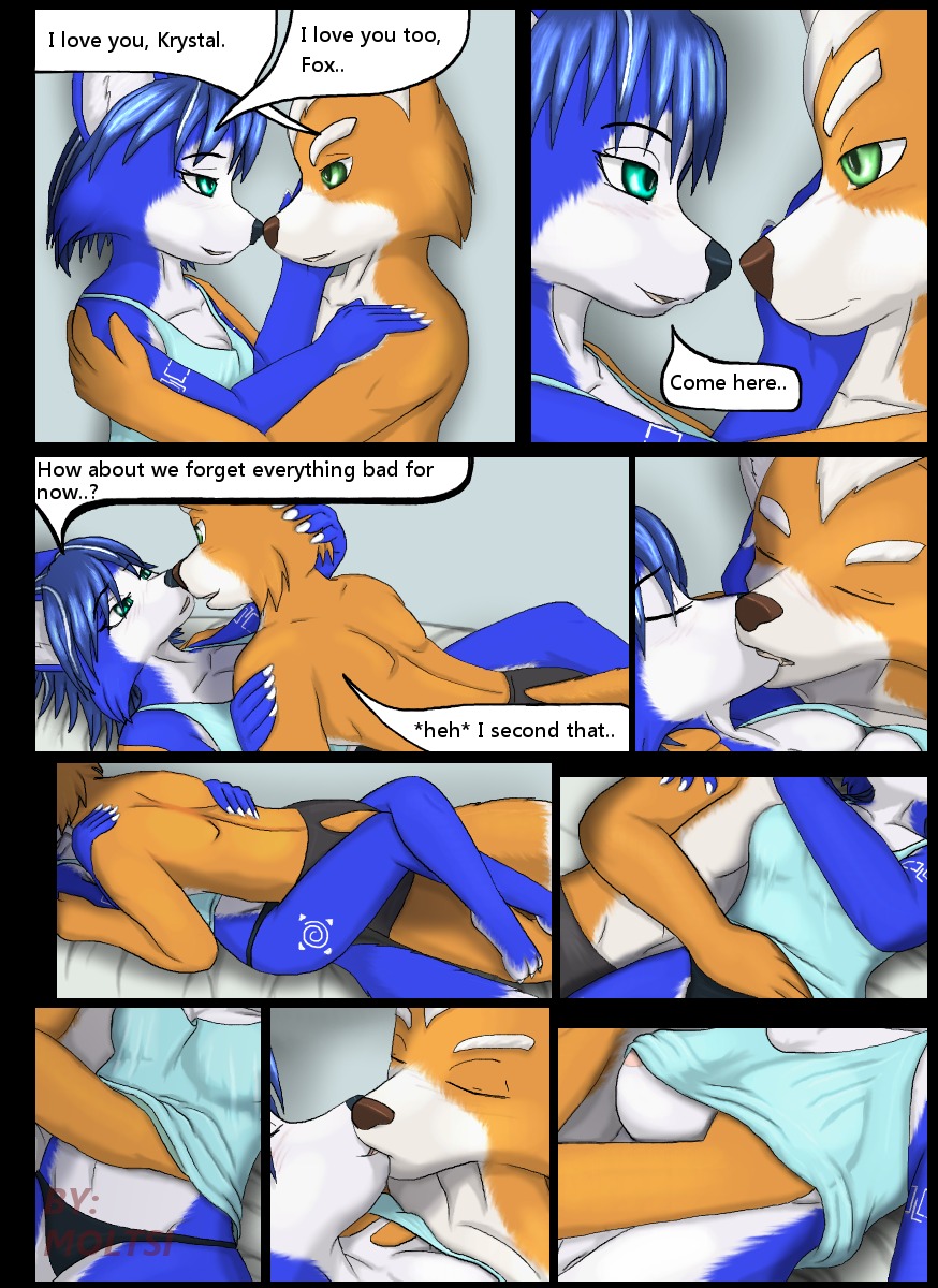 anthro blue_body blue_fur blue_hair boyfriend/girlfriend butt canid canine canon_couple comic duo e621 female foreplay fox fox_mccloud fur future hair heart_symbol hi_res kissing krystal_(star_fox) love male male/female mammal moltsi nintendo nude star_fox white_body white_fur