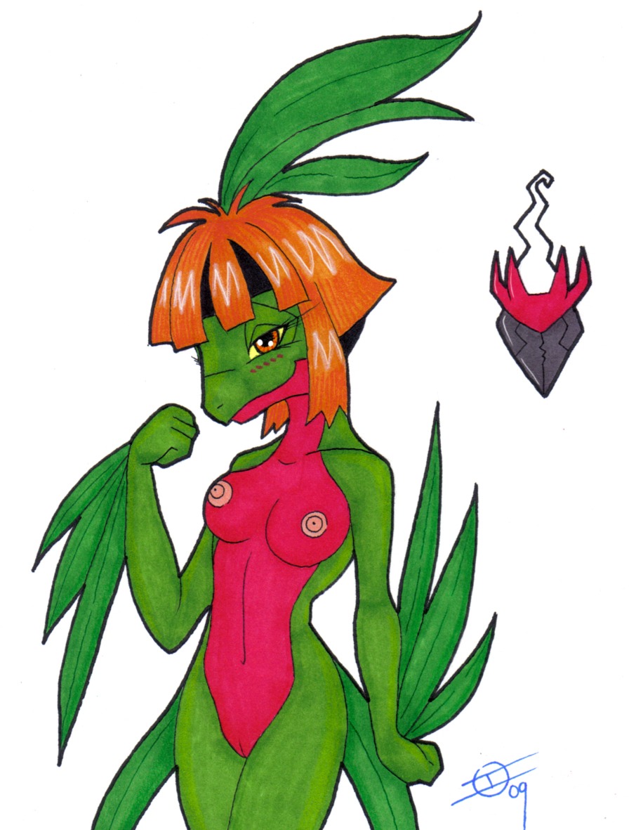 2009 anthro breasts female gardenia_(pokemon) grovyle ivanks nintendo nipples pokemon pokemon_dppt pokemon_transformation rule34 transformation