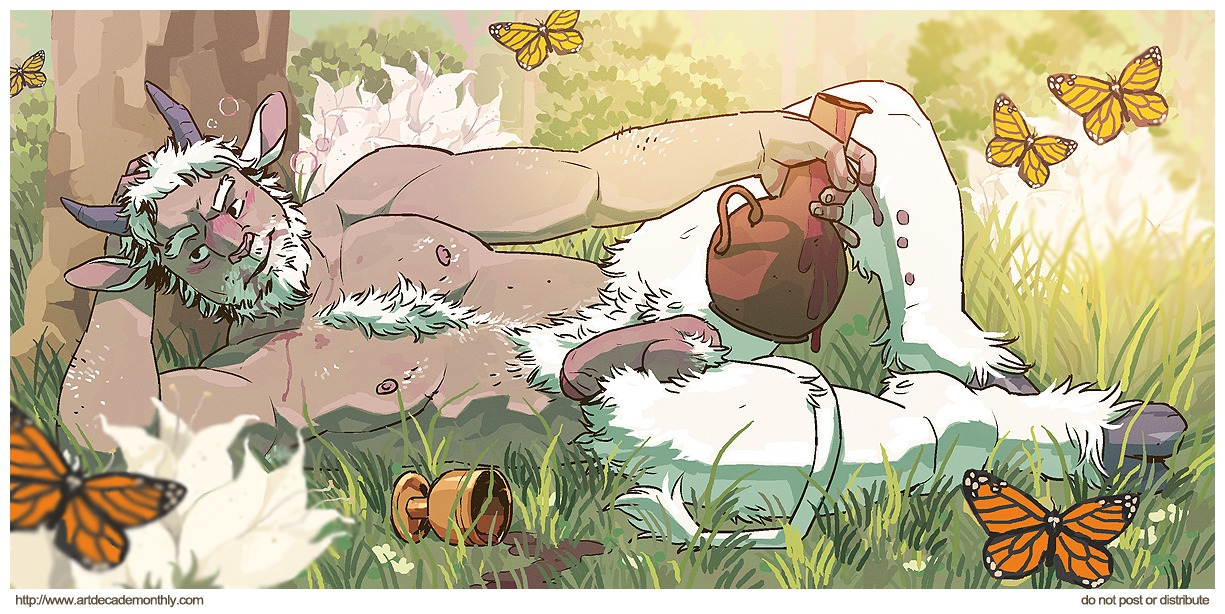 alcohol ambient_arthropod ambient_butterfly ambient_flier ambient_insect anthro artdecade arthropod balls beard beverage biceps biped blush body_hair bovid butterfly caprine chest_tuft detailed_ambient_creature do_not_distribute drunk e621 english_text erection facial_hair food foreskin fur genitals grass group hairy happy_trail hooves horn humanoid_genitalia humanoid_penis insect jug lepidopteran lying male mammal monarch_butterfly muscular muscular_anthro muscular_male mythology nipples penis plant pose retracted_foreskin satyr solo_focus substance_intoxication tail text tree tuft wine