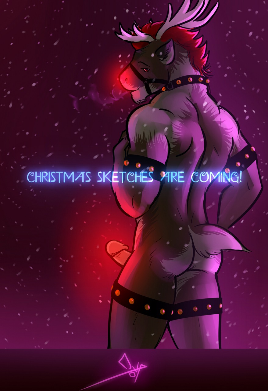 anthro antlers bgn butt deer digital_media_(artwork) e621 erection genitals glowing glowing_genitalia glowing_nose glowing_penis hi_res horn humanoid_genitalia humanoid_penis male mammal new_world_deer penis reindeer rudolph_the_red-nosed_reindeer solo