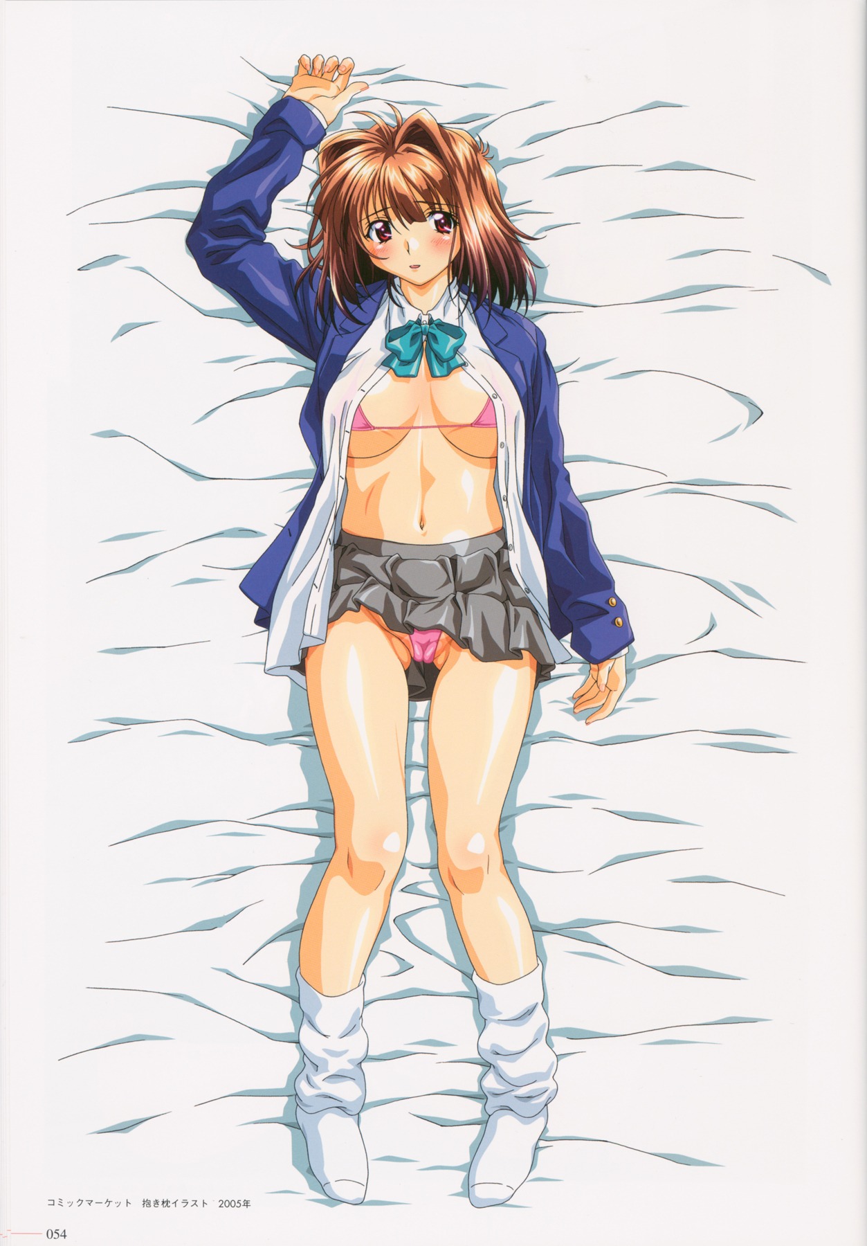 2005 blush bra breasts clothing female highres kawai_rie lovers_(game) official_art open_clothes open_shirt panties rule34 shirt short_hair skirt small_breasts taki_minashika underwear uniform