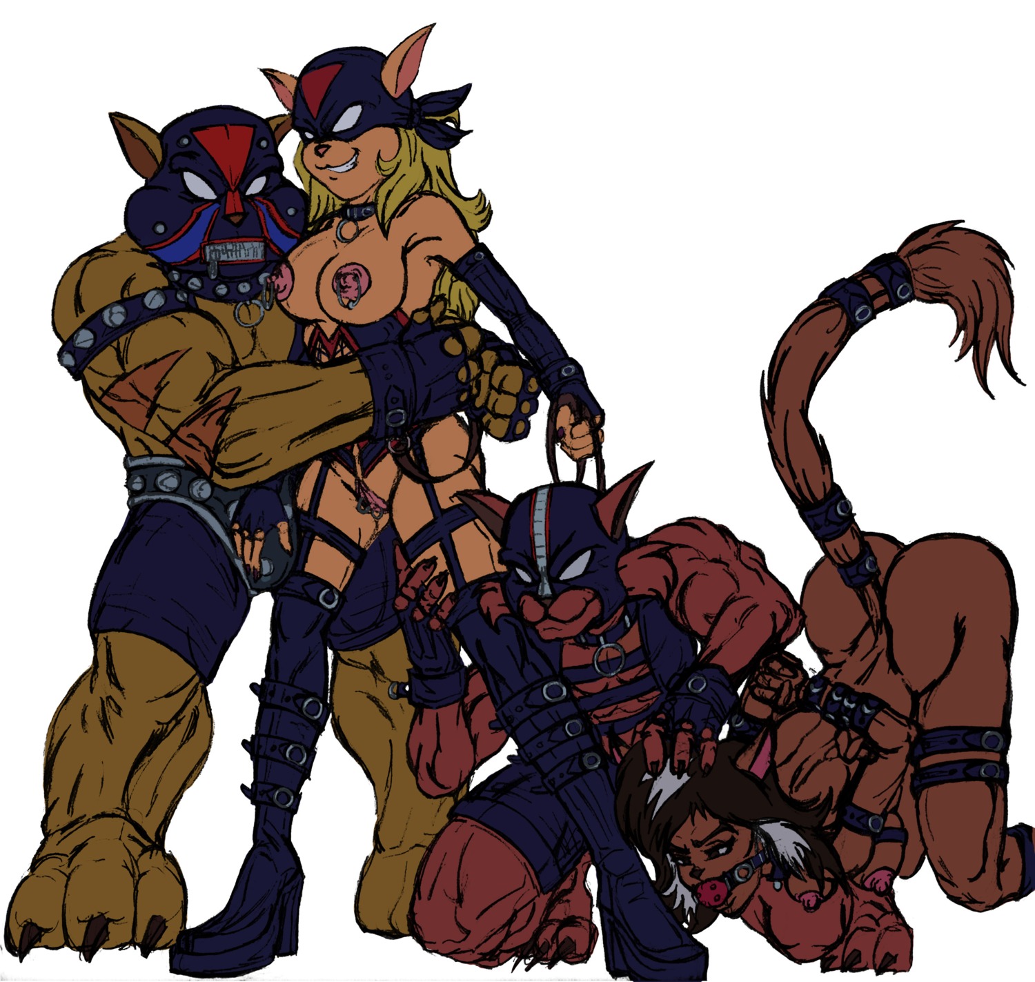 all_fours anthro bdsm bondage breasts callie_briggs collar domestic_cat dominatrix felina_feral feline female femdom femsub furry male male_and_female_subs malesub multiple_boys multiple_females multiple_girls multiple_males multiple_subs razor rule34 swat_kats t-bone tagme
