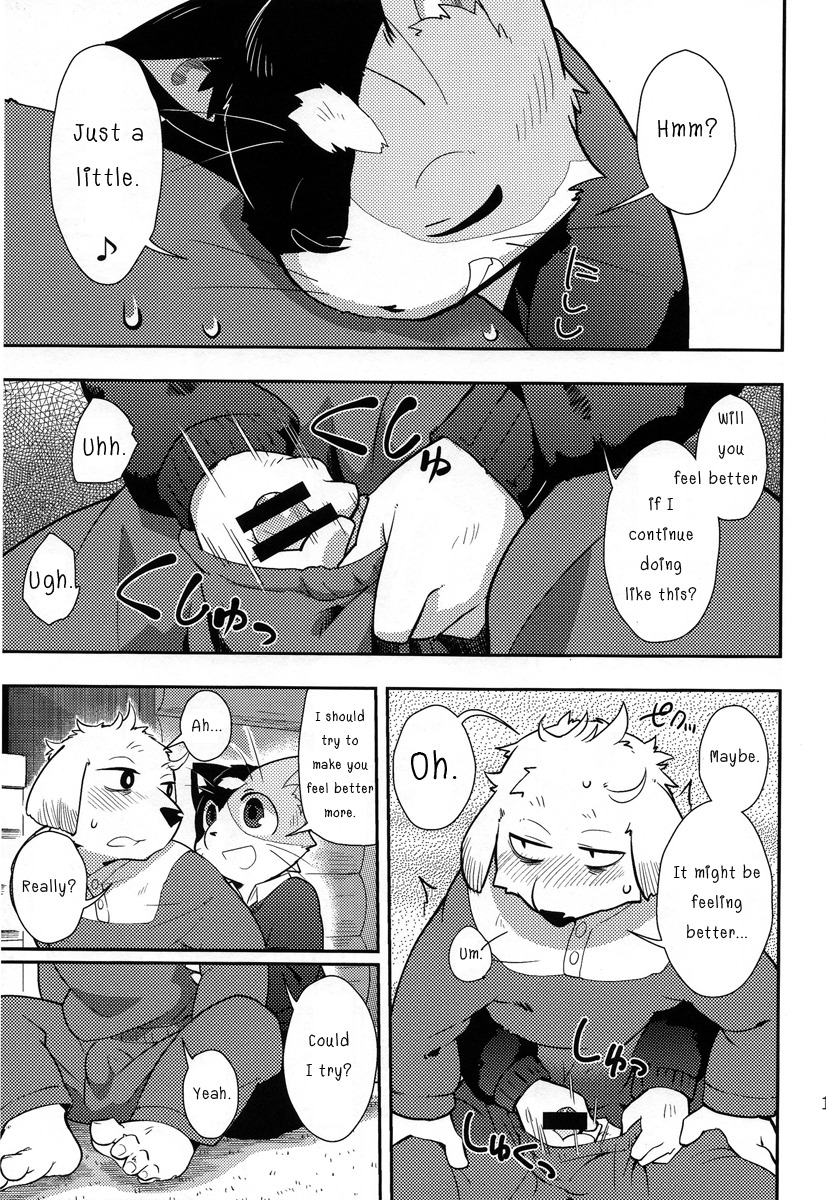 black_and_white bulge canine censored english_text feline gay handjob harusuke male monochrome penis rule34 text