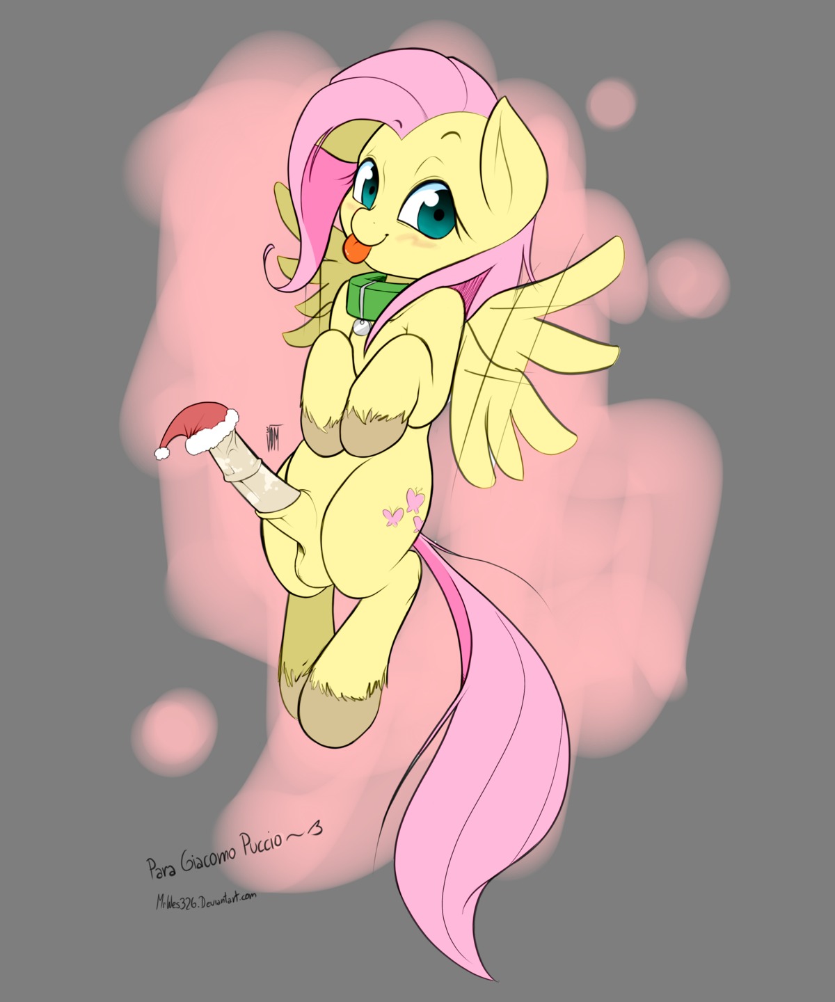 2012 5:6 absurd_res alpha_channel balls blue_eyes blush clothing collar cutie_mark e621 equid equine erection feathered_wings feathers feral fluttershy_(mlp) friendship_is_magic fur genitals gynomorph hair hasbro hat headgear headwear hi_res holidays intersex looking_at_viewer mammal mrw32 my_little_pony mythological_creature mythological_equine mythology pegasus penis pink_hair simple_background solo tail tongue transparent_background wings yellow_body yellow_feathers yellow_fur