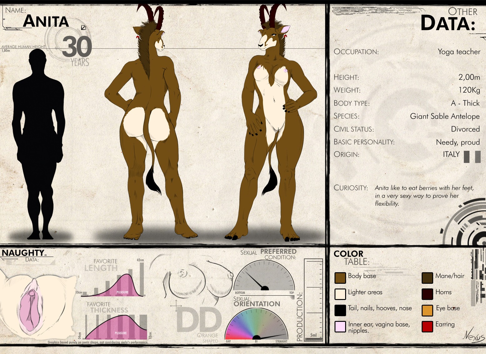 anita_(nexus) antelope anthro athletic athletic_anthro athletic_female big_breasts big_butt biped bovid breasts brown_body brown_fur butt countershading e621 english_text female front_view fur gazelle genitals hand_on_hip horn mammal model_sheet nexus nipples nude pose rear_view solo standing tail tail_tuft tan_body tan_fur text tuft vulva wide_hips