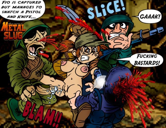 1girls 3boys angry blood english_text female fio_germi gore guro male metal_slug nev penis rape rebel_army rebel_soldier_(metal_slug) rule34 snk straight tagme text