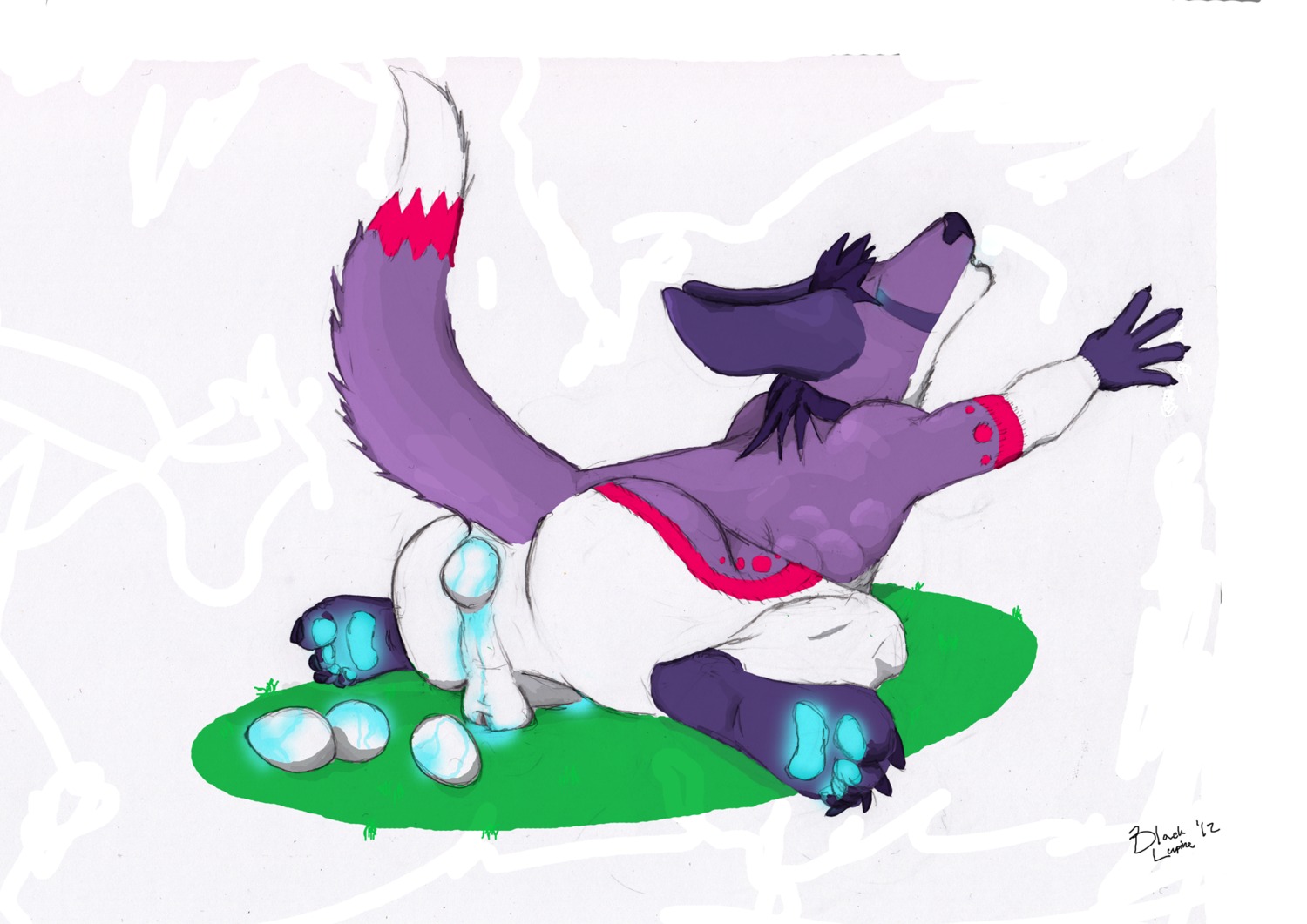 2012 abdominal_bulge alphasabre ambiguous_fluids anthro backsack balls bioluminescence blue_pawpads bodily_fluids butt canid canine ced cum e621 egg eyes_closed fennec_fox fox fur genital_fluids genitals glowing glowing_cum glowing_genitalia glowing_pawpads glowing_penis hi_res male mammal oviposition pawpads penis purple_body purple_fur signature solo spread_legs spreading tail teal_eyes true_fox unusual_bodily_fluids unusual_cum unusual_genital_fluids year