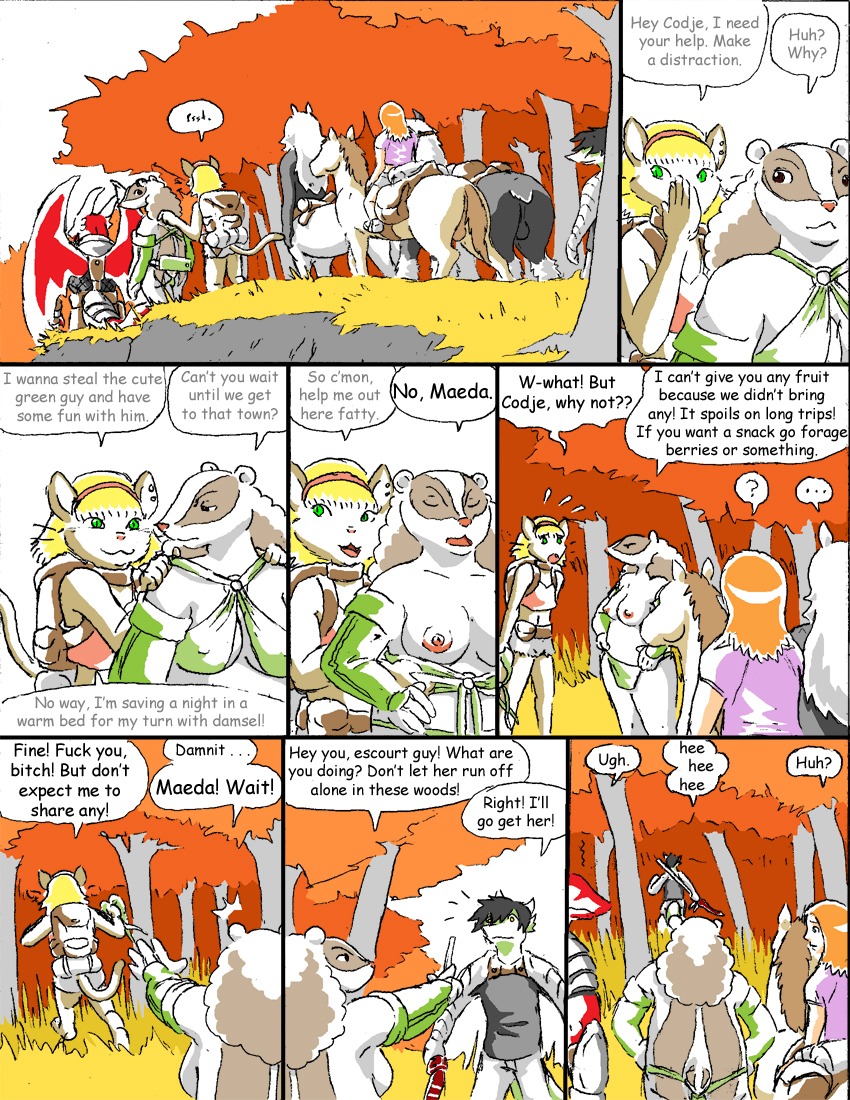anthro backsack badger balbaros_(reiger) balls breasts centaur clothed clothing codje_(reiger) comic crossdressing damsel_(reiger) dialogue domestic_cat dragon dranz_(reiger) e621 ear_piercing english_text equid equid_taur equine european_mythology felid feline felis female feral fully_clothed genitals grass greek_mythology group horse human humanoid_taur ione_(reiger) maeda_(reiger) male mammal mammal_taur monster_girl_(genre) mostly_nude mustelid musteline mythological_creature mythological_scalie mythology nipples overweight partially_clothed piercing plant profanity reiger scalie slightly_chubby tail taur text trans_(lore) trans_woman_(lore) tree weapon wood