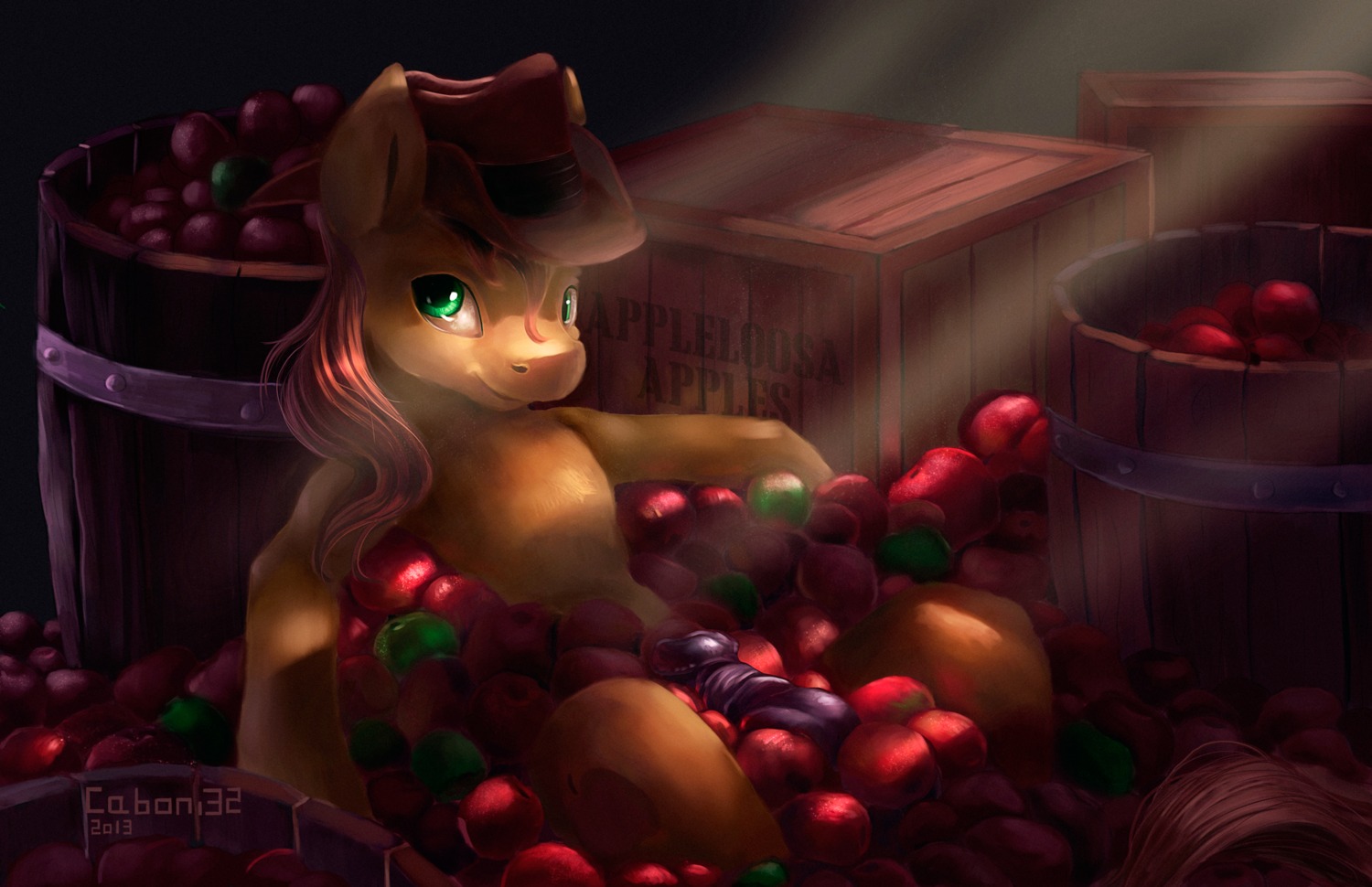2013 animal_genitalia animal_penis apple barrel box braeburn_(mlp) caboni32 clothing container cowboy_hat crate e621 earth_pony equid equine equine_genitalia equine_penis food food_fetish food_play friendship_is_magic fruit genitals green_eyes half-erect hasbro hat hat_only headgear headgear_only headwear headwear_only hi_res horse inside looking_at_viewer male mammal mostly_nude my_little_pony penis plant pony solo