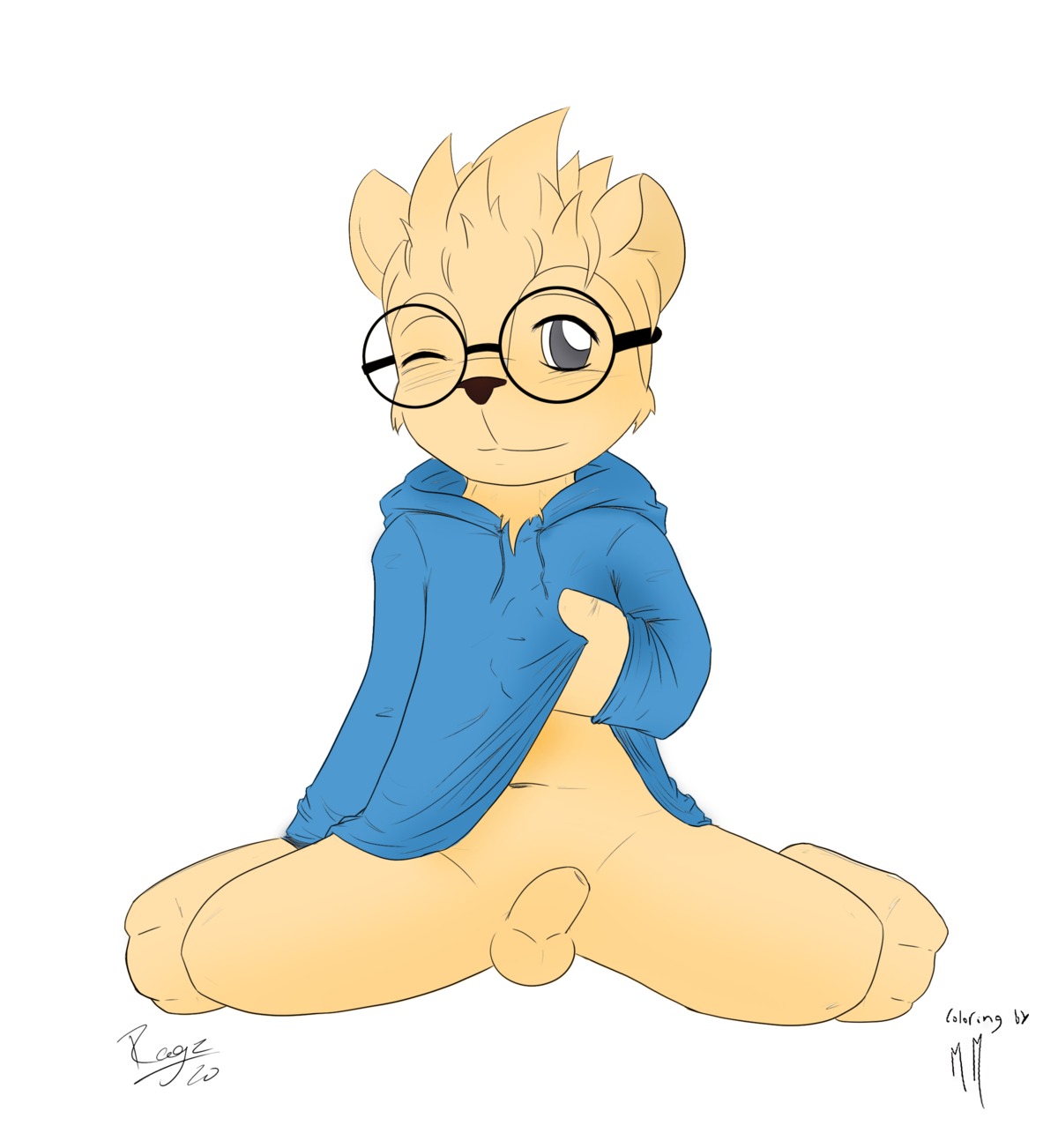 absurd_res alvin_and_the_chipmunks alvin_and_the_chipmunks_(1983) anthro balls bottomless chipmunk clothed clothing e621 eyewear genitals ground_squirrel hi_res male mammal mcmeow penis rodent sciurid simon_seville solo young young_anthro