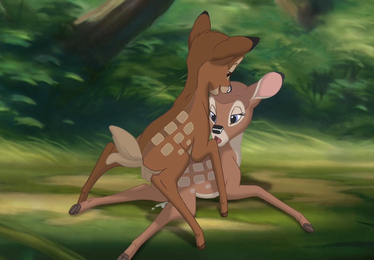 all_fours anal backsack balls bambi bambi_(film) bodily_fluids cum cum_on_ground deer detailed_background disney doggystyle duo e621 faline_(bambi) female feral feral_on_feral forest from_behind_position genital_fluids genitals grass hooves looking_back lying male male/female mammal mounting mule_deer nature new_world_deer nude on_front on_model open_mouth outside plant sex sploot the_giant_hamster toony tree vaginal young young_feral young_on_young
