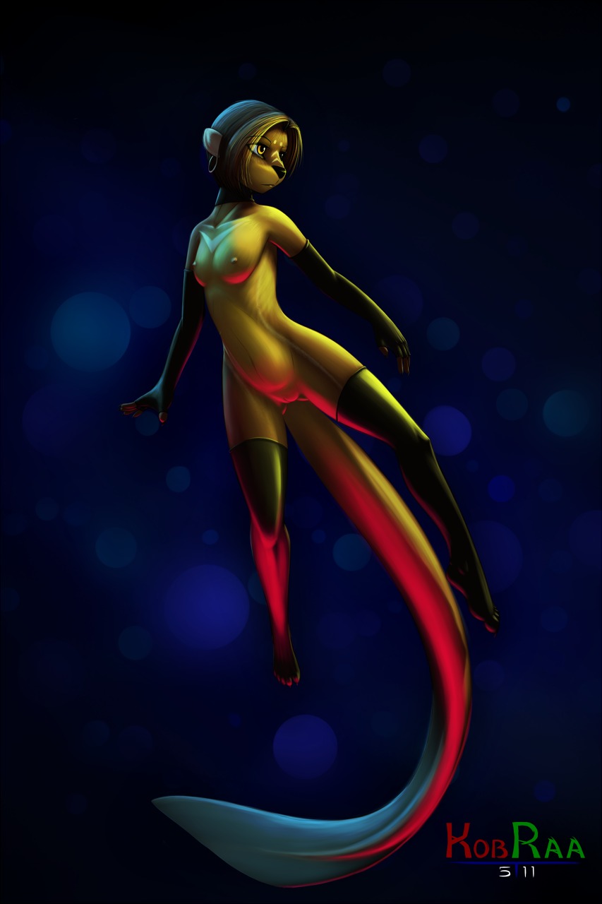 anthro aquatic breasts dunkleosteus e621 female fish genitals hi_res hybrid kobraa mammal mikhaila_kirov mustelid nipples nude otter placoderm prehistoric_species solo swimming tail underwater vulva water