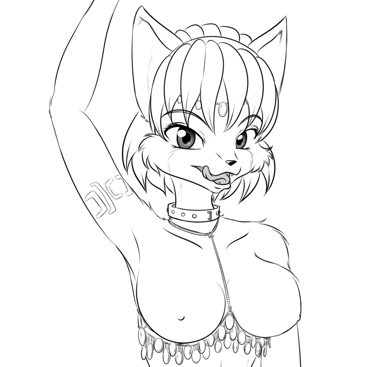 1:1 anthro bindi black_nose breasts choker female female_only fox front_view fur furry furry_breasts furry_ears furry_tail greyscale hair jewelry krystal monochrome nintendo nipples open_eyes open_mouth pointy_ears raised_arm rule34 scorpdk short_hair solo star_fox tail tongue white_background