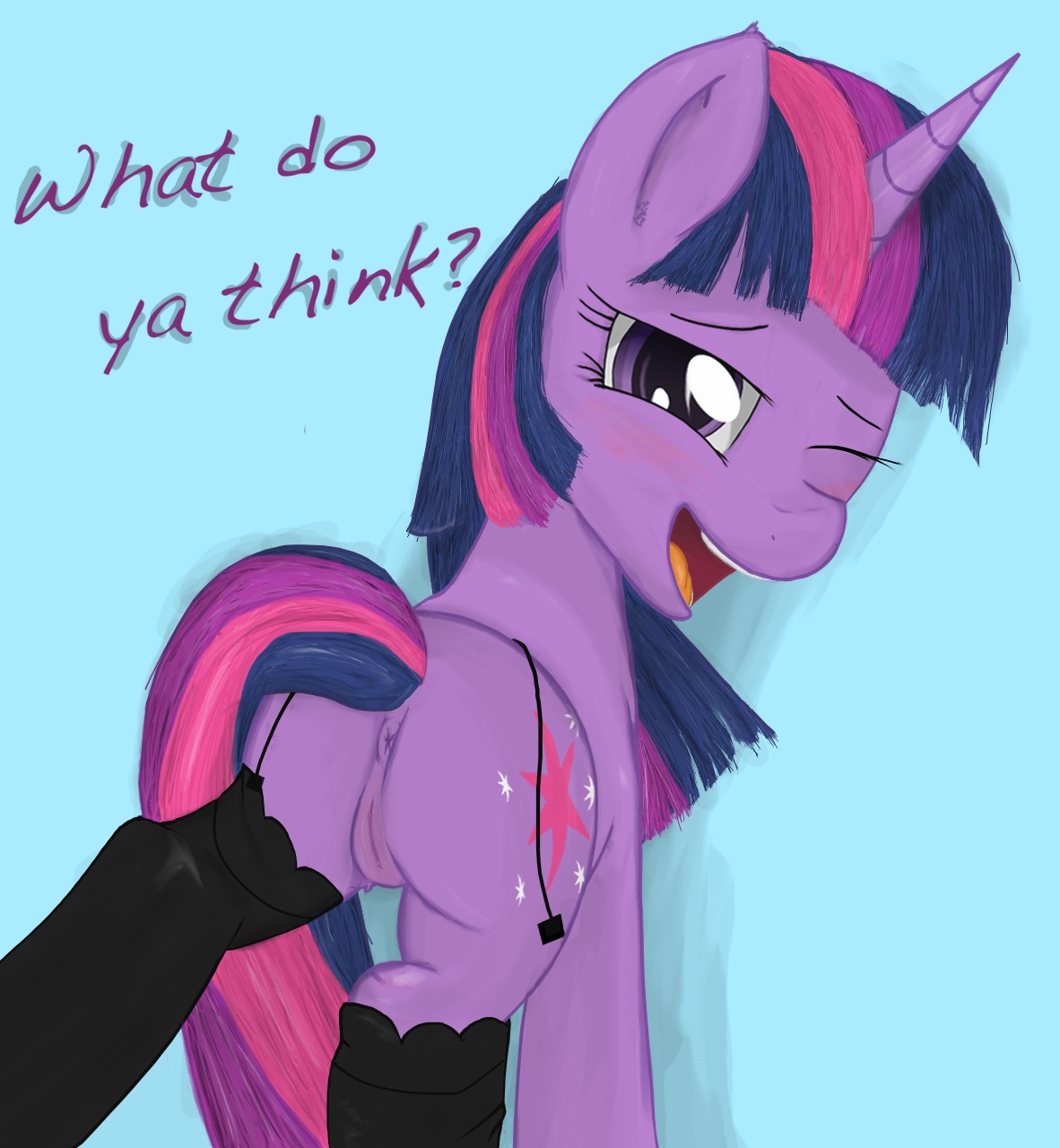 anus e621 equid equine female feral friendship_is_magic fur genitals hair hasbro hi_res horn mammal multicolored_hair my_little_pony mythological_creature mythological_equine mythology one_eye_closed open_mouth purple_body purple_eyes purple_fur purple_hair solo tail teeth tongue twilight_sparkle_(mlp) two_tone_hair unicorn unknown_artist vulva