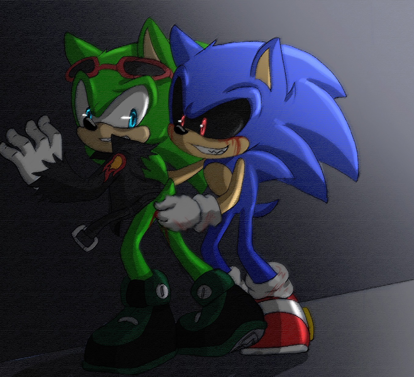 2014 anal anal_fingering angelofhapiness anthro archie_comics blood blue_body bodily_fluids clothed clothing creepypasta duo e621 eulipotyphlan eyewear fingering fingering_from_behind fingering_partner footwear from_behind_position glasses gloves handwear happy hedgehog hi_res jacket long_nose looking_back male male/male male_penetrated male_penetrating male_penetrating_male mammal nude penetration quills_(anatomy) raised_arm scourge_the_hedgehog sega sex sharp_teeth shoes smile sonic.exe sonic.exe_(creepypasta) sonic_the_hedgehog sonic_the_hedgehog_(archie) sonic_the_hedgehog_(comics) sonic_the_hedgehog_(series) standing teeth topwear