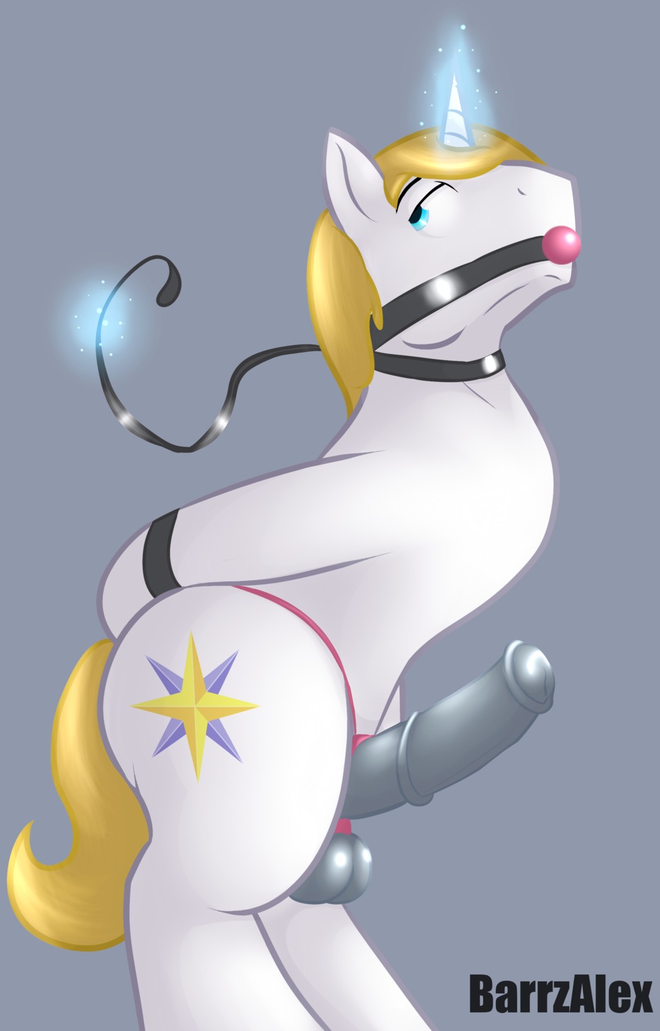 2014 absurd_res animal_genitalia animal_penis ball_gag balls barrzalex bdsm bondage bound cutie_mark e621 equid equine equine_genitalia equine_penis erection feral friendship_is_magic fur gag gagged genitals hair half-closed_eyes hasbro hi_res horn looking_back looking_up magic male mammal my_little_pony mythological_creature mythological_equine mythology narrowed_eyes nude penis prince prince_blueblood_(mlp) royalty short_hair solo standing submissive submissive_male unicorn vein veiny_penis