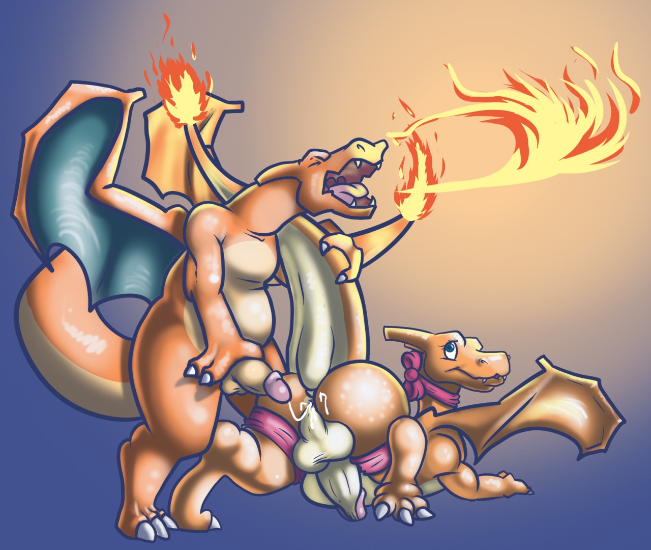 3_toes after_sex anthro anus backsack balls barefoot big_balls blue_eyes bodily_fluids breath_powers butt charizard claws cum cum_in_ass cum_inside cum_on_butt cum_string dragon duo e621 elemental_manipulation erection eyelashes eyes_closed feet femboy fire fire_breathing fire_manipulation fire_orgasm flaming_tail generation_1_pokemon genital_fluids genitals glistening humanoid_genitalia humanoid_penis looking_back looking_up lying male male/male membrane_(anatomy) membranous_wings mukihyena mythological_creature mythological_scalie mythology nintendo nude on_front open_mouth orange_body orange_skin orgasm penis pokemon pokemon_(species) ribbons scalie shadow sharp_teeth slightly_chubby tail teeth toe_claws toes tongue wings