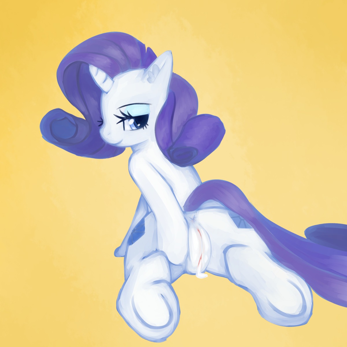 1:1 2012 anus blue_eyeshadow bodily_fluids butt cum cum_in_vagina cum_inside digital_media_(artwork) digital_painting_(artwork) e621 equid equine eyeshadow female feral friendship_is_magic fur genital_fluids genitals hasbro hi_res horn kneeling looking_at_viewer looking_back makeup mammal my_little_pony mythological_creature mythological_equine mythology nude painting_(artwork) ponylicking presenting presenting_hindquarters rarity_(mlp) solo tail unicorn vulva white_body white_fur