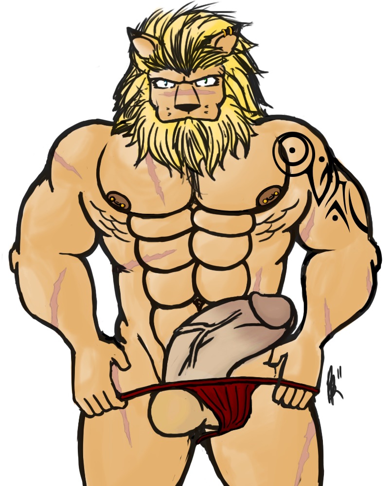 anthro balls digimon digimon_(species) felid feline leomon lion male male_only muscular muscular_anthro muscular_male nipples penis rule34 solo tagme