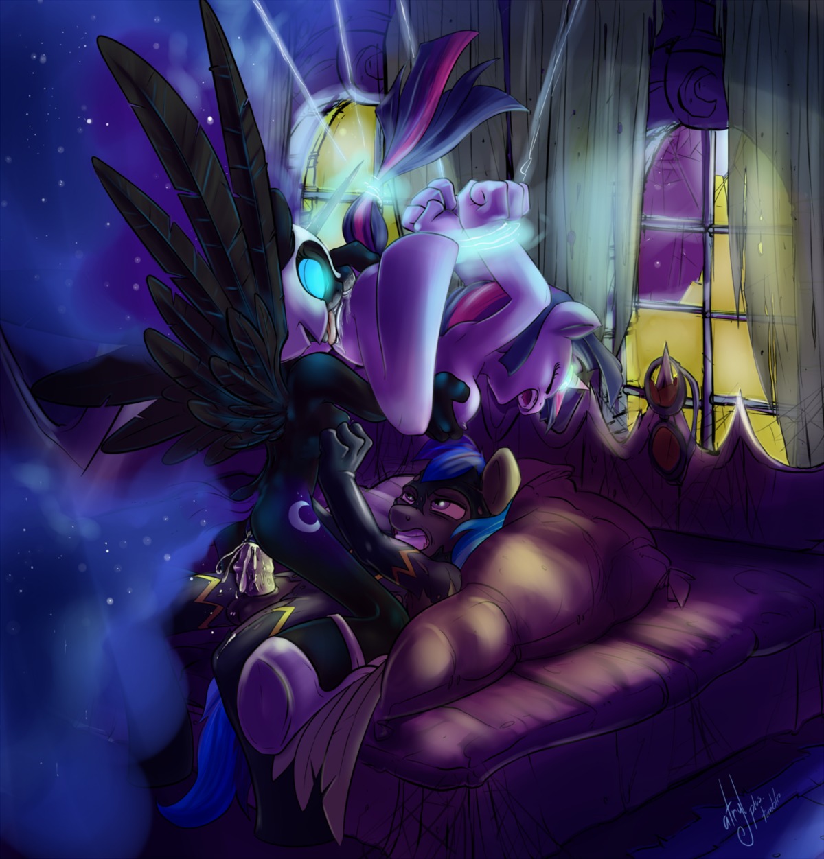 anal anal_fingering animal_genitalia animal_penis anthro anthrofied armor atryl bdsm bisexual black_body black_feathers blue_eyes blue_hair bondage bound breasts cunnilingus cutie_mark digital_media_(artwork) e621 english_text equid equine equine_genitalia equine_penis erection feathered_wings feathers female female/female fingering friendship_is_magic fur genitals group group_sex hair hasbro hi_res horn long_hair male male/female mammal moon multicolored_hair my_little_pony mythological_creature mythological_equine mythology nightmare_moon_(mlp) nipples nude oral pegasus penetration penis purple_body purple_fur purple_hair sex shadowbolts_(mlp) signature suspension tail text threesome trio twilight_sparkle_(mlp) two_tone_hair unicorn vaginal vulva winged_unicorn wings