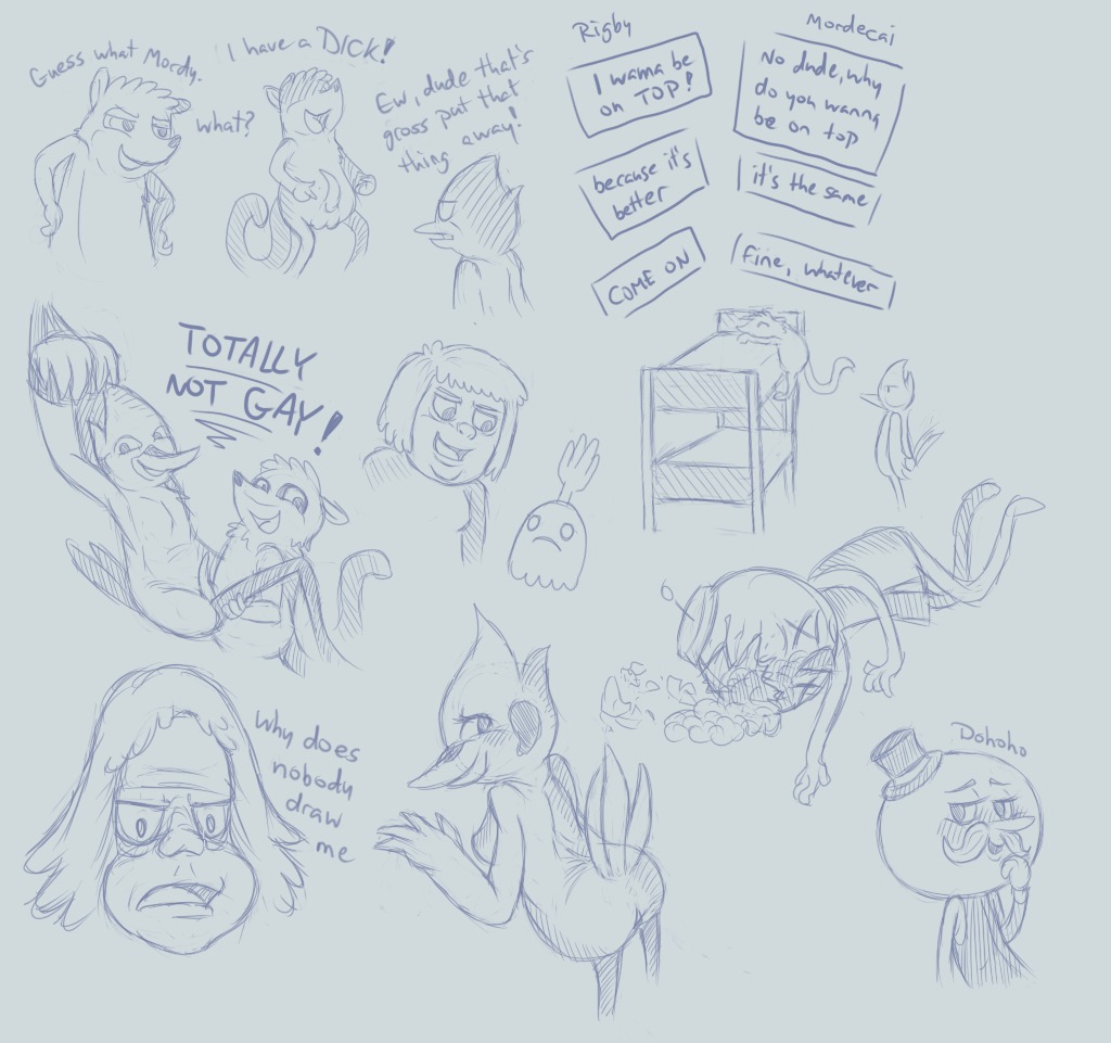 1girls 6+boys 7boys benson blush bunk_bed female gay ghost high_five_ghost jay_(bird) male male_only margaret_smith_(regular_show) monochrome mordecai muscle_man_(regular_show) muscles mustache new_world_jay penis pops pops_maellard raccoon_humanoid regular_show rigby rule34 sketch skips tagme yaoi