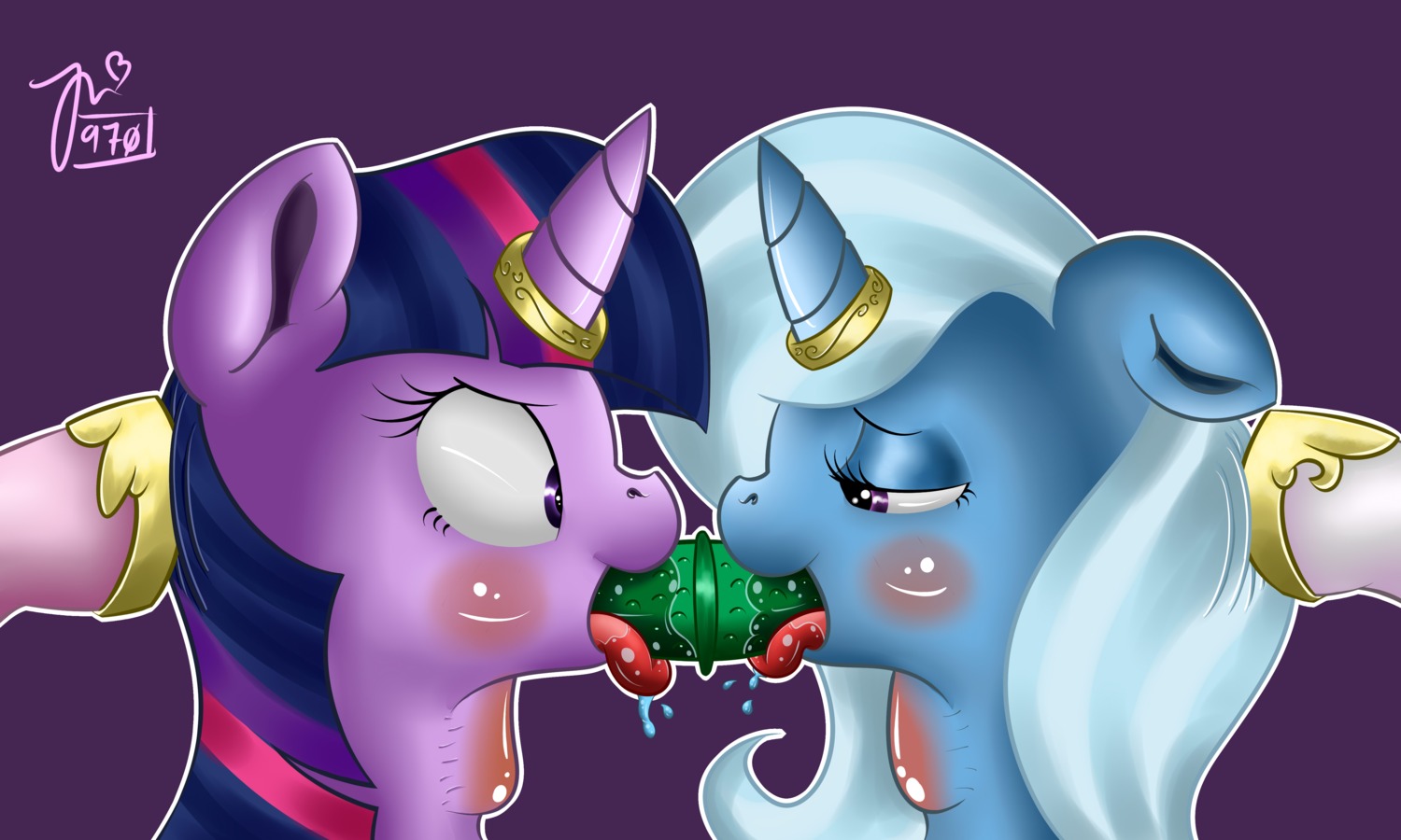 2014 5:3 absurd_res blue_body blue_fur blush bodily_fluids deep_throat dildo dildo_fellatio distantcognition double_deep_throat double_dildo double_dildo_fellatio duo_focus e621 equid equine eye_contact fellatio female female/female feral french_kissing friendship_is_magic fur group hair half-closed_eyes hasbro hi_res horn kissing looking_at_another mammal multicolored_hair mutual_double_dildo_fellatio mutual_double_dildo_in_mouth my_little_pony mythological_creature mythological_equine mythology narrowed_eyes neck_bulge oral oral_penetration penetration penile princess_cadance_(mlp) princess_celestia_(mlp) pseudo_incest_(lore) purple_background purple_body purple_eyes purple_fur purple_hair saliva sex sex_toy sex_toy_fellatio simple_background tongue trixie_(mlp) twilight_sparkle_(mlp) two_tone_hair unicorn