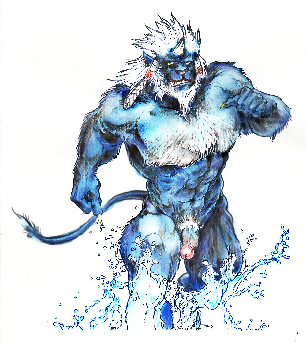 1boy final_fantasy final_fantasy_x kimahri laviniarevolution556 male male_only pockyrumz ronso rule34 solo tagme water