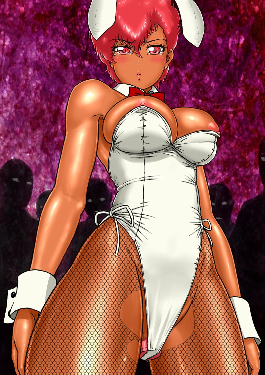 1girls 2011 breasts bunny_ears bunnysuit censored curvaceous dark-skinned_female dark_skin dirty_pair female human kei_(dirty_pair) large_breasts leotard red_hair renko_(gayosiz) rule34 short_hair solo_focus tomboy