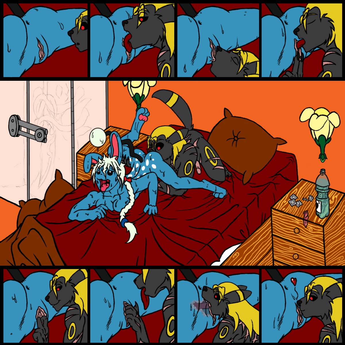 anthro anus ass azumarill breasts color cunnilingus eeveelution female fur furry indoors interspecies male nintendo oral penis pokemon pokemon_(species) pussy rule34 straight umbreon vulva