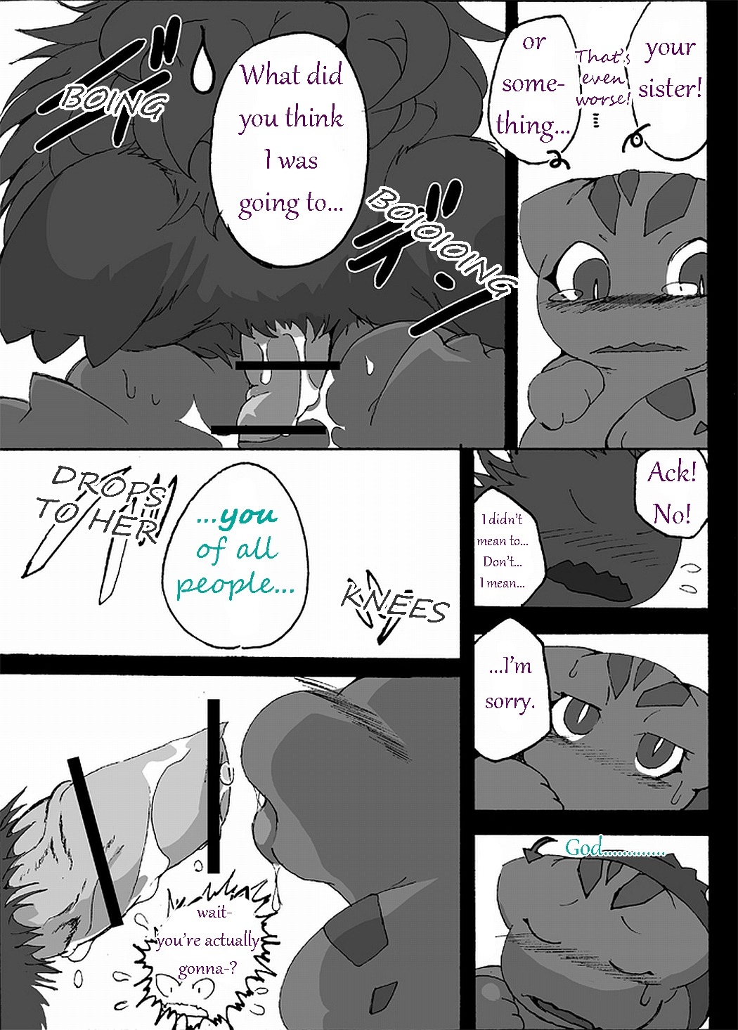 bodily_fluids bulbasaur censor_bar censored comic cum dialogue duo e621 english_text erection female feral generation_1_pokemon gengar genital_fluids genitals greyscale hi_res ineffective_censorship male male/female monochrome nintendo nude oral penis pokemon pokemon_(species) text unknown_artist