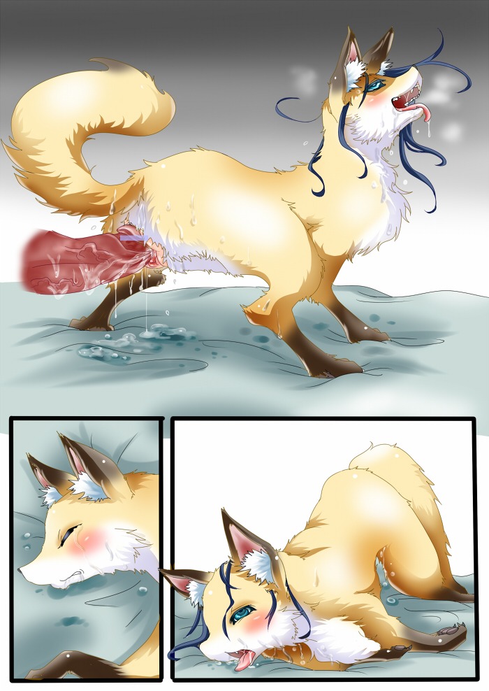 2012 after_transformation all_fours bakugatou bed bestiality blue_eyes blue_hair blush bodily_fluids canid canine censor_bar censored comic cum cum_inside digitigrade disembodied_penis duo e621 erection female female_on_human feral fox from_behind_position fur furniture genital_fluids genitals gloves_(marking) hair human human_on_feral humanoid_genitalia humanoid_penis ineffective_censorship interspecies leg_markings male male/female male_on_feral mammal markings nude orange_body orange_fur pawpads paws penis quadruped sex socks_(marking) stretched_vagina tail tight_fit tongue tongue_out transformation transformation_through_sex