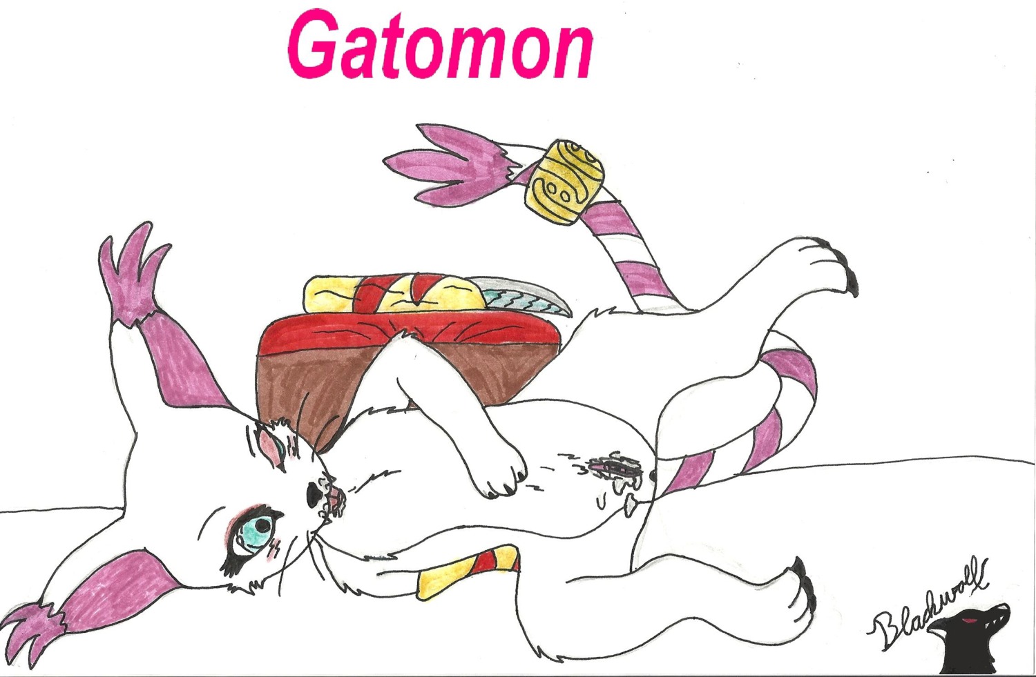 black_nose blackwolf blue_eyes color digimon female female_only fur furry furry_ears furry_tail gatomon glove paw pointy_ears rule34 solo tail tongue tongue_out white_fur wink