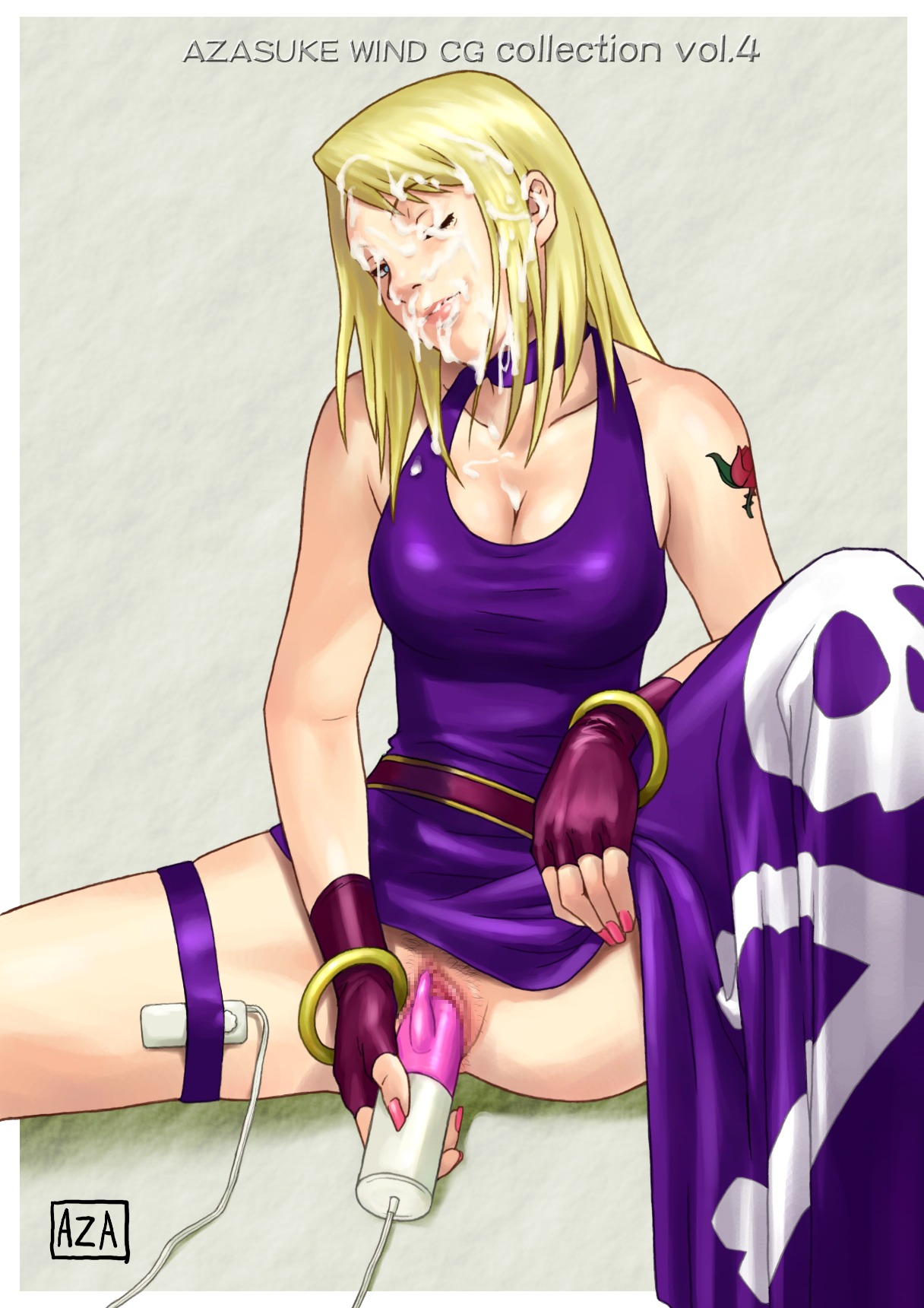 azasuke b._jenet censored fatal_fury female flower_tattoo garou:_mark_of_the_wolves highres king_of_fighters masturbation pubic_hair rose_tattoo rule34 shoulder_tattoo snk tattoo vibrator