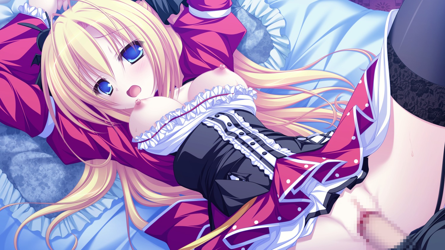 bed blonde_hair blue_eyes breasts censored female game_cg lunaris_filia male mikagami_mamizu nipples penis pussy rule34 sex tagme_(character) whirlpool