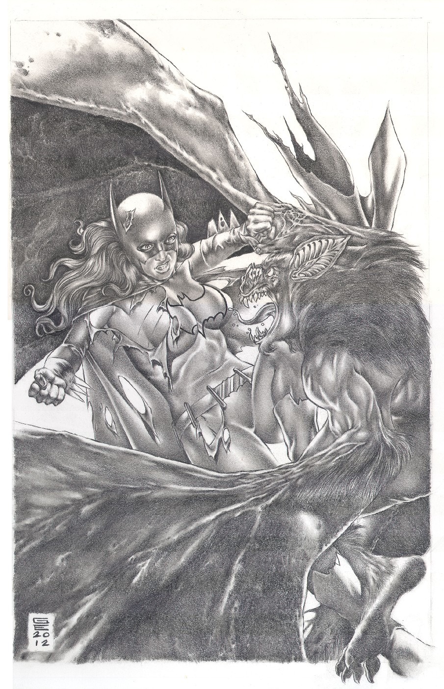 barbara_gordon batgirl batman_(series) dc dc_comics female gene_espy man-bat monochrome rule34 torn_clothes