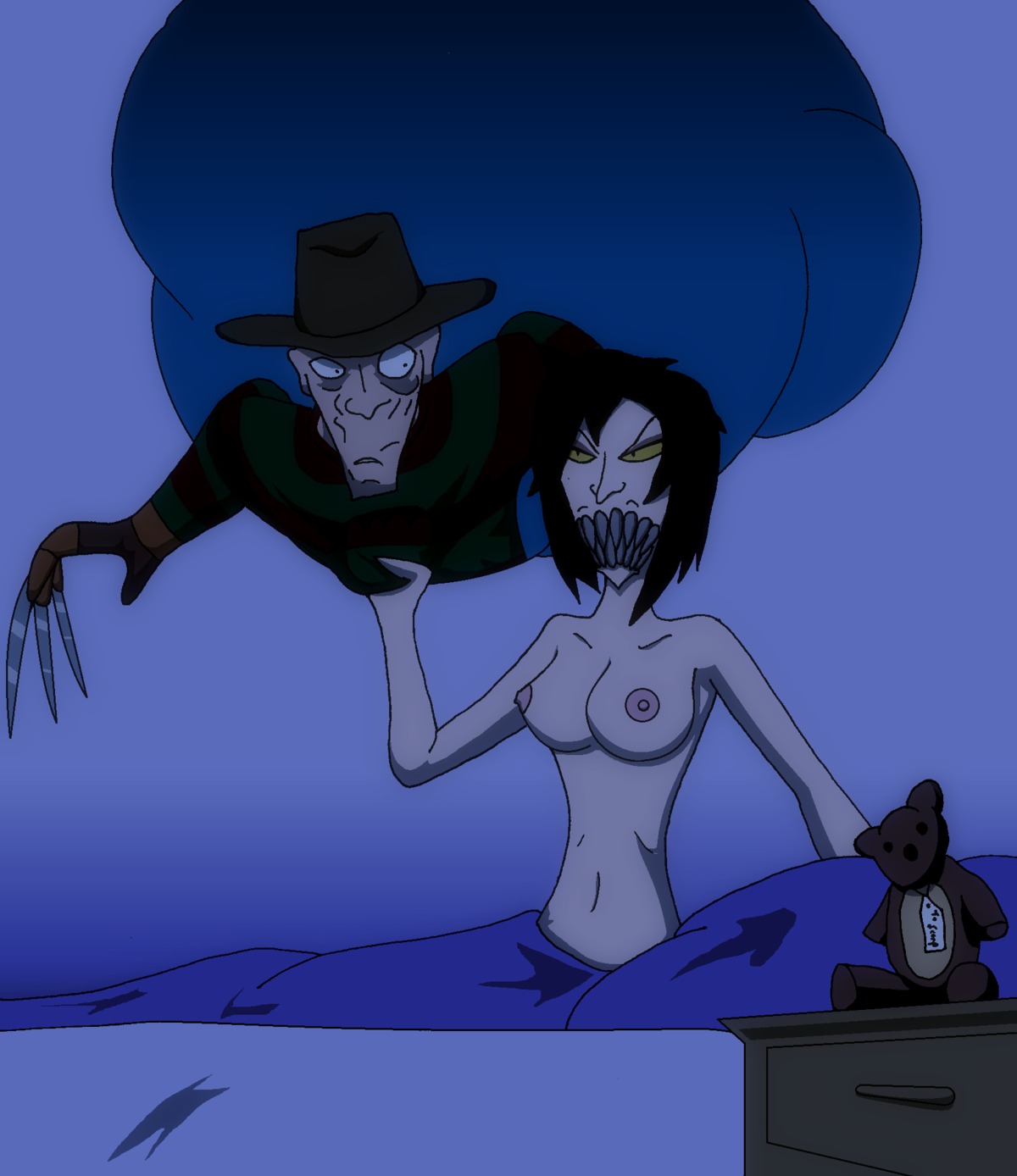 2d aragen araghenxd female freddy_krueger male mileena mortal_kombat nightmare_on_elm_street rule34 sleeping_naked sleeping_nude