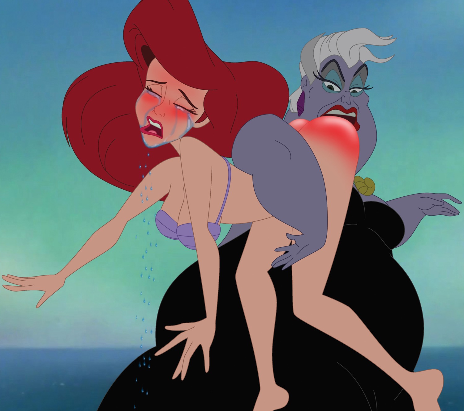 2d 2girls ariel blush crying crying_with_eyes_closed disney disney_princess female female_only full_color naughtydisney open_mouth outdoors outside punishment punishment_spanking red_ass rule34 seashell_bra sobbing spanking tears the_little_mermaid ursula ursula_(the_little_mermaid)