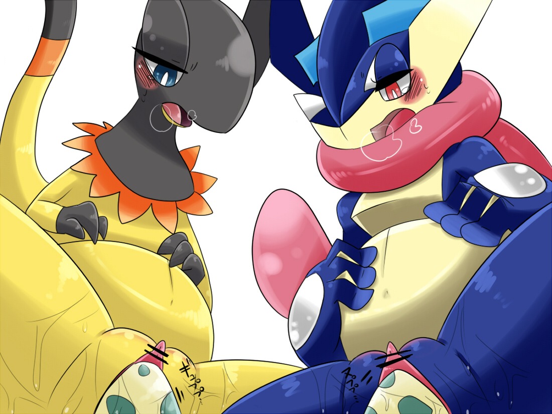 2014 4:3 amphibian anthro belly big_belly blue_body blush bodily_fluids both_pregnant breath censored clitoris duo e621 egg erect_clitoris eyelashes female fingers generation_6_pokemon genital_fluids genitals greninja group_oviposition half-closed_eyes hand_on_belly heliolisk japanese japanese_text looking_down membrane_(anatomy) multiple_pregnancies narrowed_eyes navel ninja nintendo nude open_mouth oviposition pokemon pokemon_(species) pregnant pregnant_anthro pregnant_female ragujuka slightly_chubby spread_legs spreading standing sweat text tongue tongue_out vaginal_fluids vaginal_oviposition vulva warrior webbed_hands