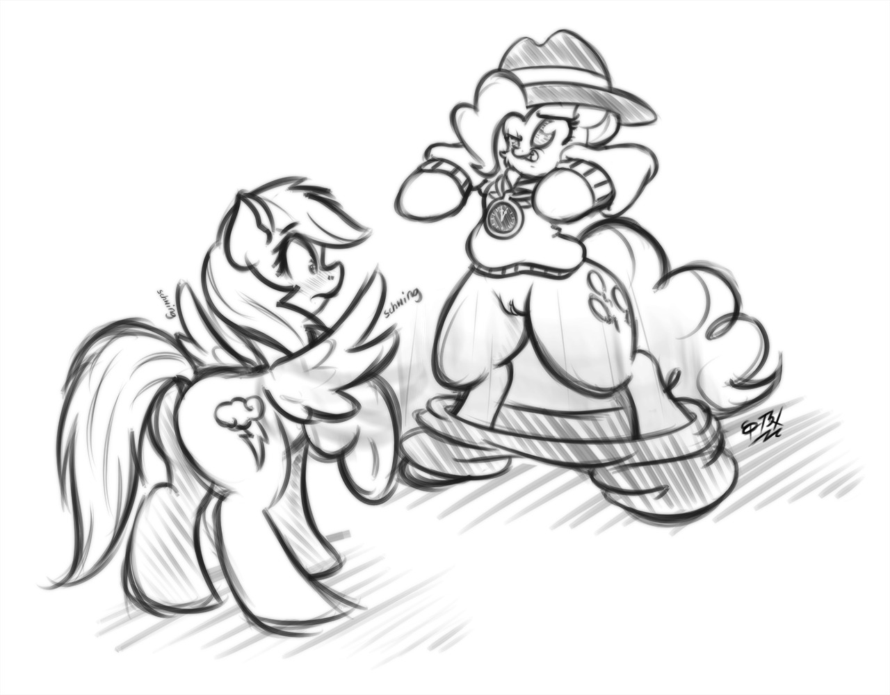 2014 biped clothing cutie_mark digital_drawing_(artwork) digital_media_(artwork) duo e621 earth_pony equid equine exposed feathered_wings feathers female friendship_is_magic genitals hasbro horse koffeekuma mammal monochrome my_little_pony mythological_creature mythological_equine mythology pegasus pinkie_pie_(mlp) pony rainbow_dash_(mlp) simple_background vulva white_background wing_boner wings